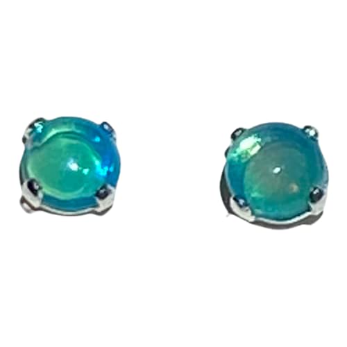 4mm Blue Ethiopian Welo Opal Stud Earrings - Sterling Silver Prong Setting - Perfect for Everyday Wear & Special Occasions