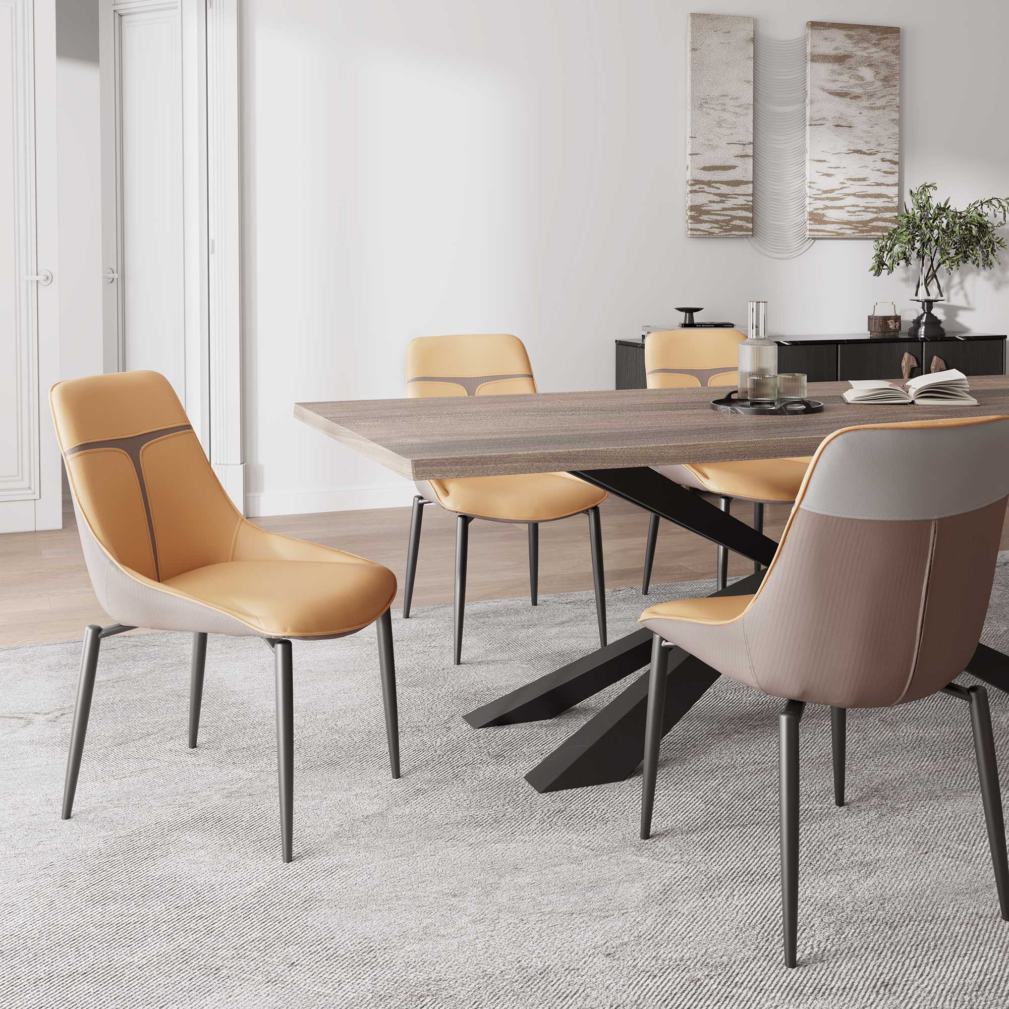 Luxury Upholstered Dining Chairs Set of 2 - Modern Turmeric & Gray Accent Side Chairs for Elegant Dining Room, Kitchen, or Home Office Decor