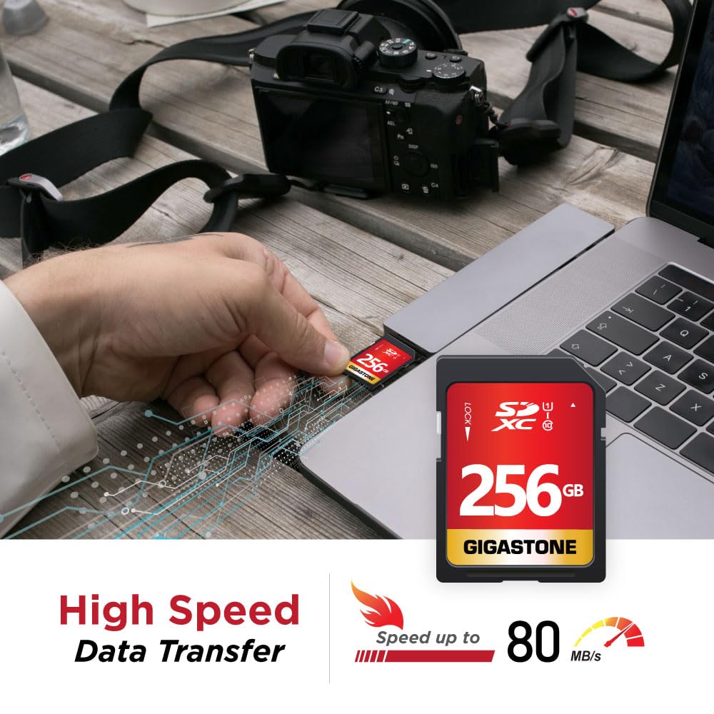 GIGASTONE 256GB 2-Pack SDXC Memory Card UHS-I U1 Class 10 High Speed for Full HD Video - Compatible with Canon Nikon Sony Pentax Kodak Olympus Panasonic Digital Cameras - Includes 2 Mini Cases - Perfect for Photography, 4K Video Recording & Data Storage