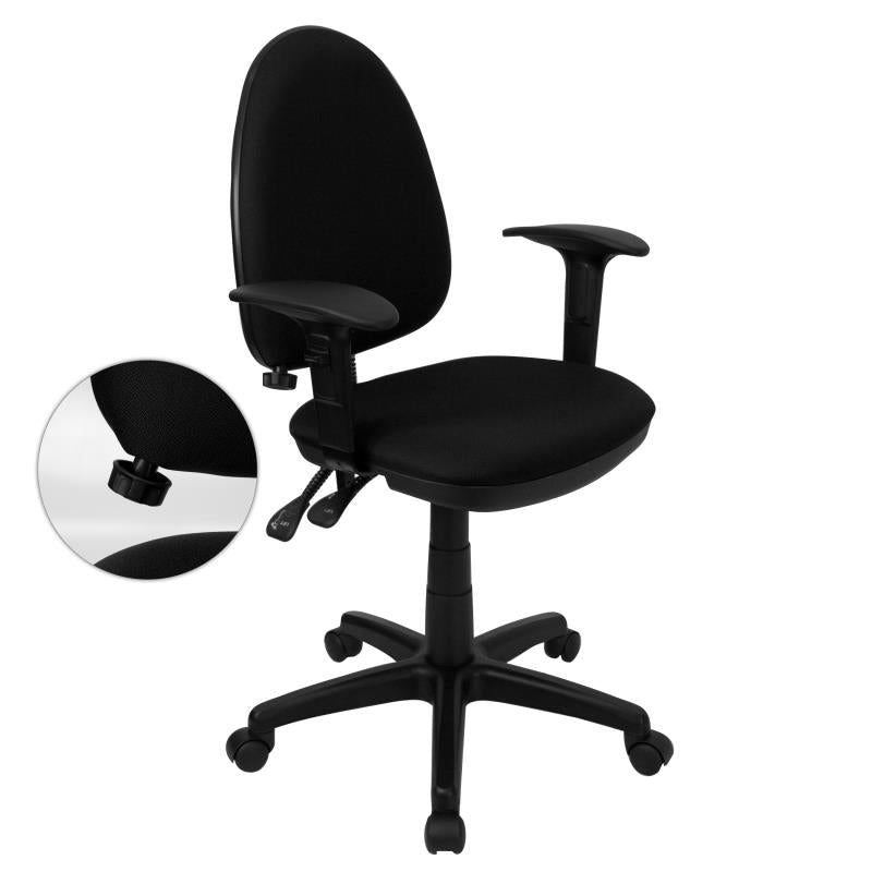 FLASH Mid Back Black Fabric Ergonomic Office Chair - Adjustable Lumbar Support & 360° Swivel - Perfect for Home Office, Gaming & Workspace Comfort
