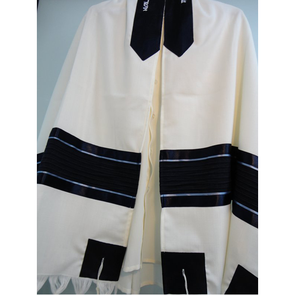 Premium Blue Striped Wool Tallit Prayer Shawl with Tzitzit - Traditional Jewish Prayer Garment for Bar Mitzvah, Synagogue & Religious Ceremonies