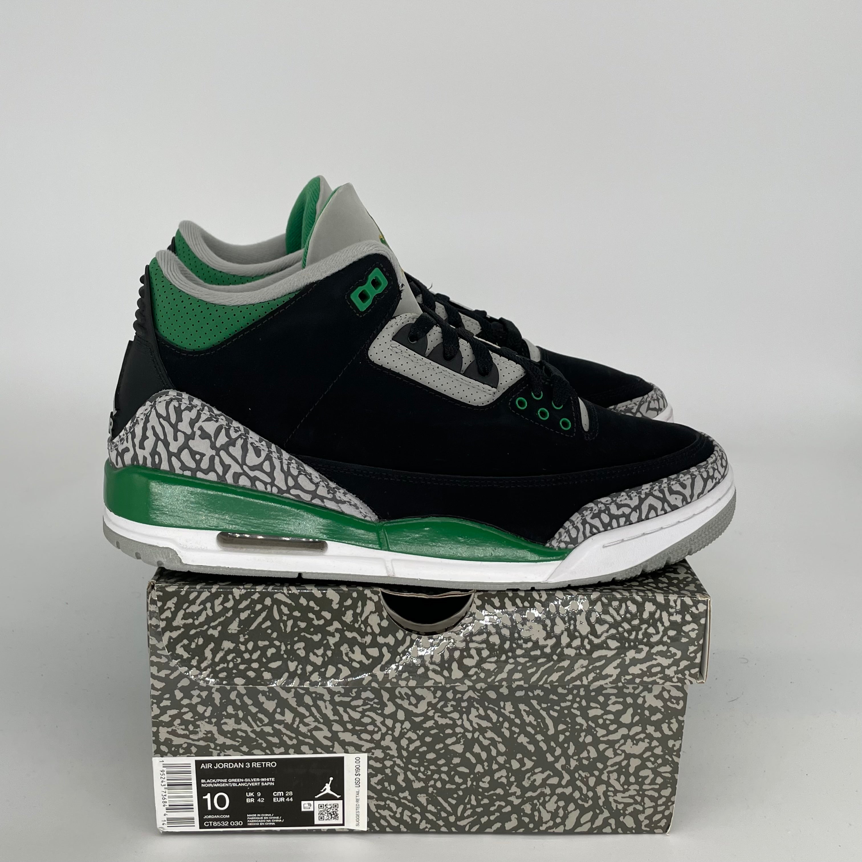 AIR JORDAN 3 PINE GREEN Men's Basketball Shoes - Size 10 (CT8532-030) - Retro Sneakers for Streetwear & Casual Style