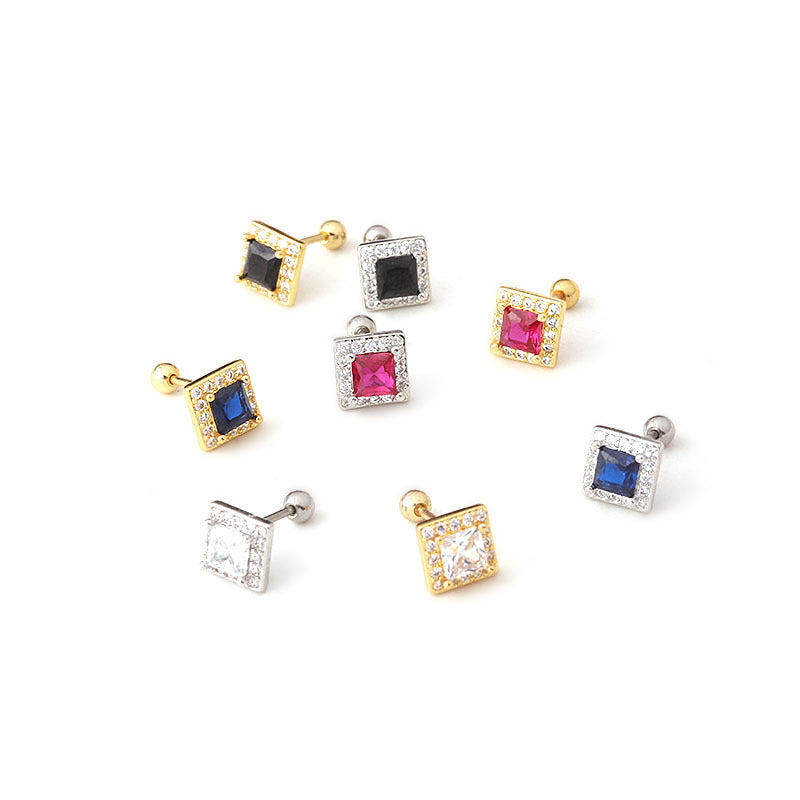 20G Cartilage Tiny Stud Earrings - Flat Back Square Earrings for Women | HSPJ728 | Perfect for Daily Wear, Parties & Gifts