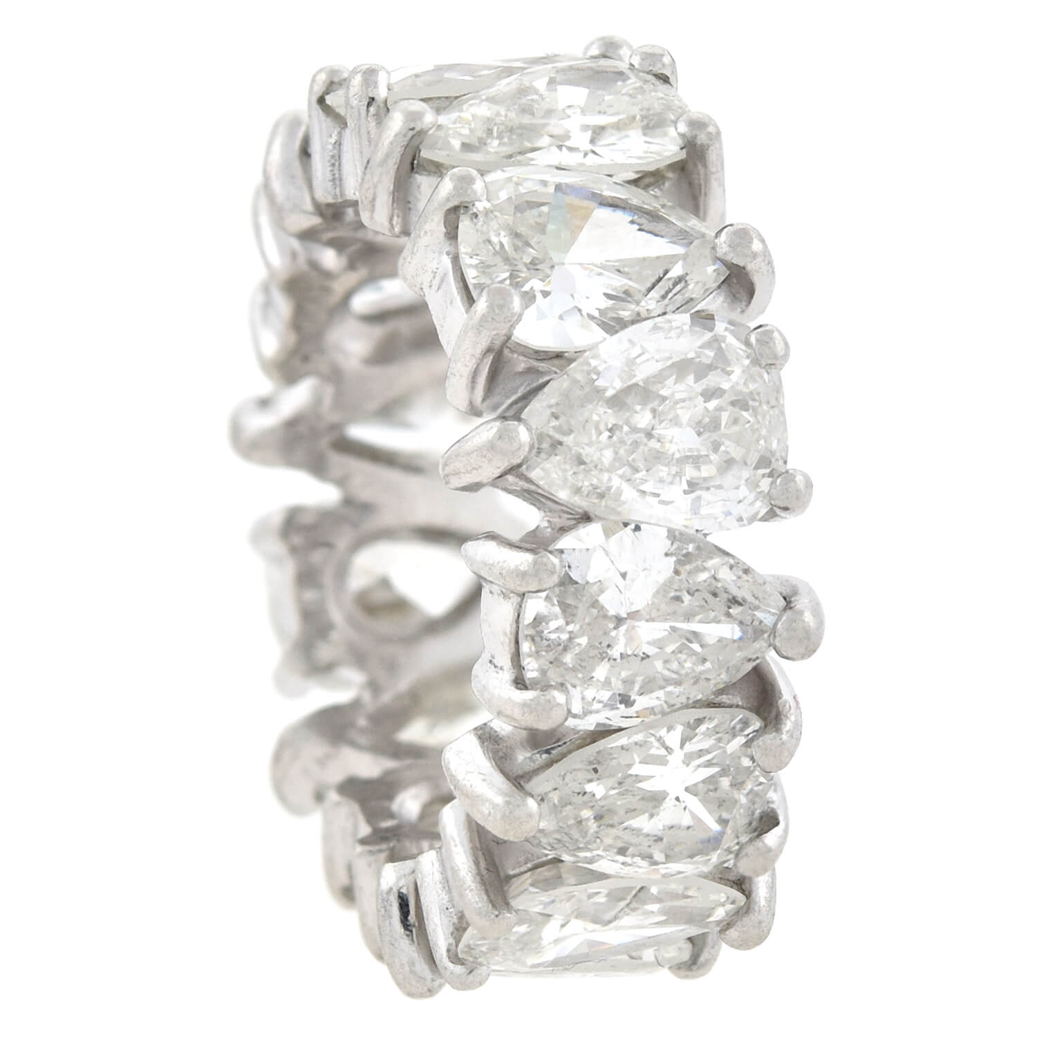 Vintage Platinum Pear Brilliant Cut Diamond Eternity Band Ring - 7.56 Carat Total Weight (CTW) - Elegant Wedding, Anniversary, or Special Occasion Jewelry Gift for Women
