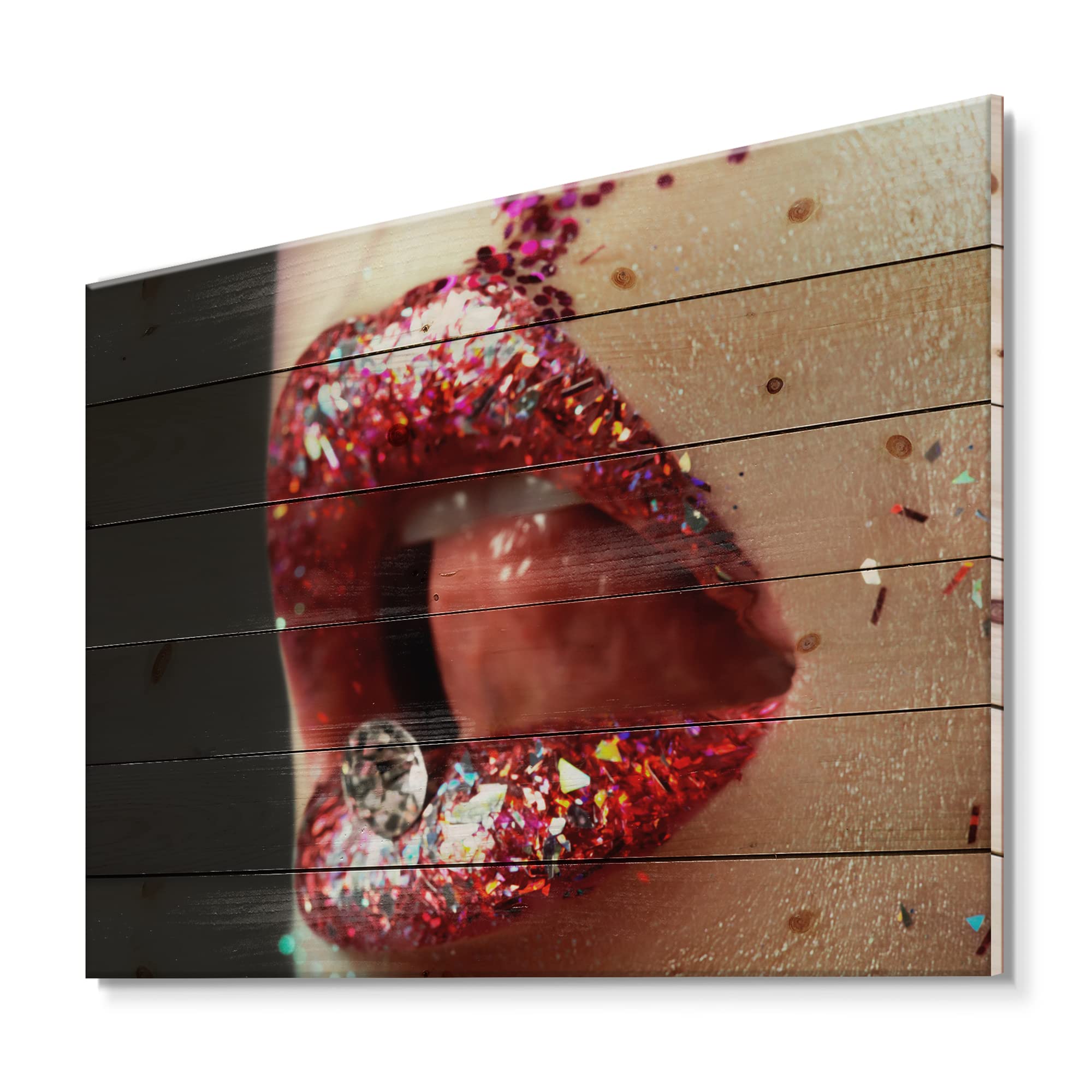 DesignQ Artistic Red Lips Makeup Wood Wall Art - Modern & Contemporary Large Pine Wood Wall Decor Panel - Perfect for Living Room, Bedroom, or Office Decoration