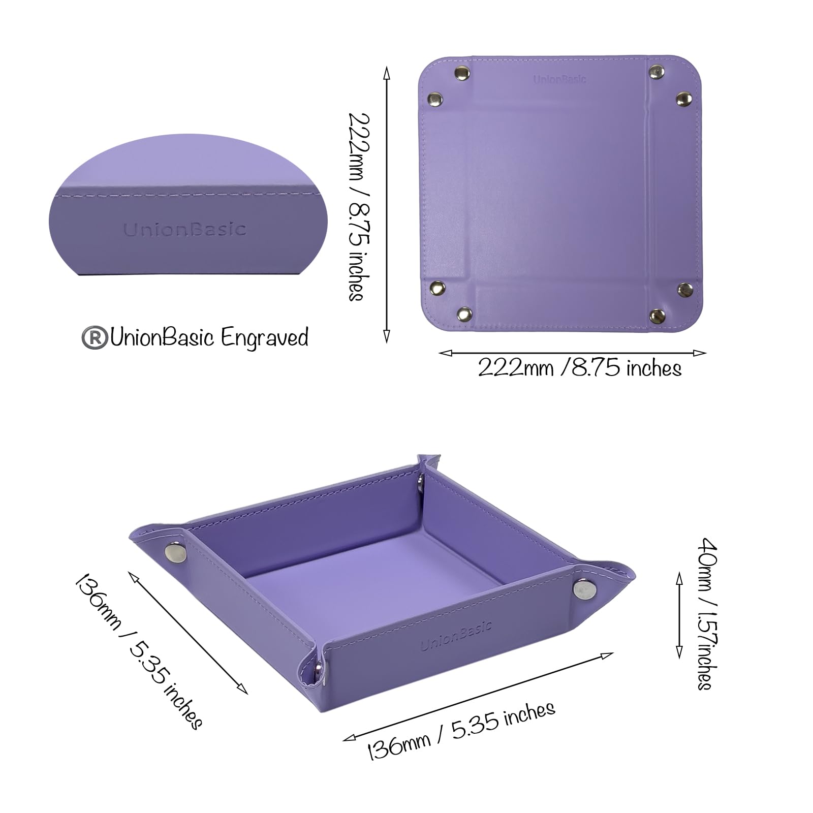 UnionBasic Small Valet Tray - Jewelry Organizer for Rings, Watches & Earrings | Entryway Catchall for Keys, Coins & Change | Nightstand Bedside Holder | Electronic Gadgets Tray (Purple) - Perfect for Home, Office & Travel Organization