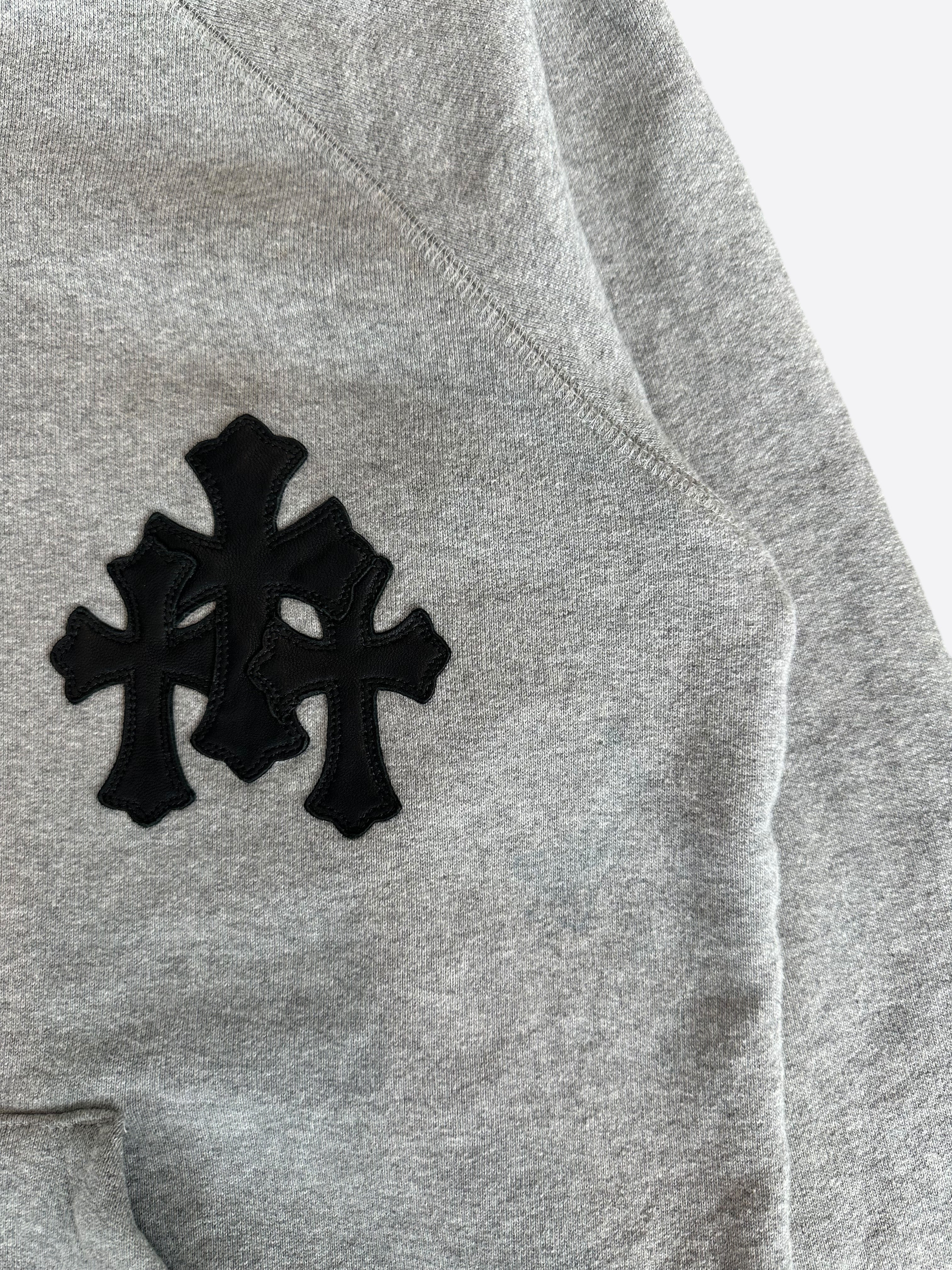 Chrome Hearts Grey & Black Triple Cross Patch Zip Up Hoodie - Stylish Streetwear for Men & Women | Perfect for Casual Outfits, Urban Fashion & Everyday Wear
