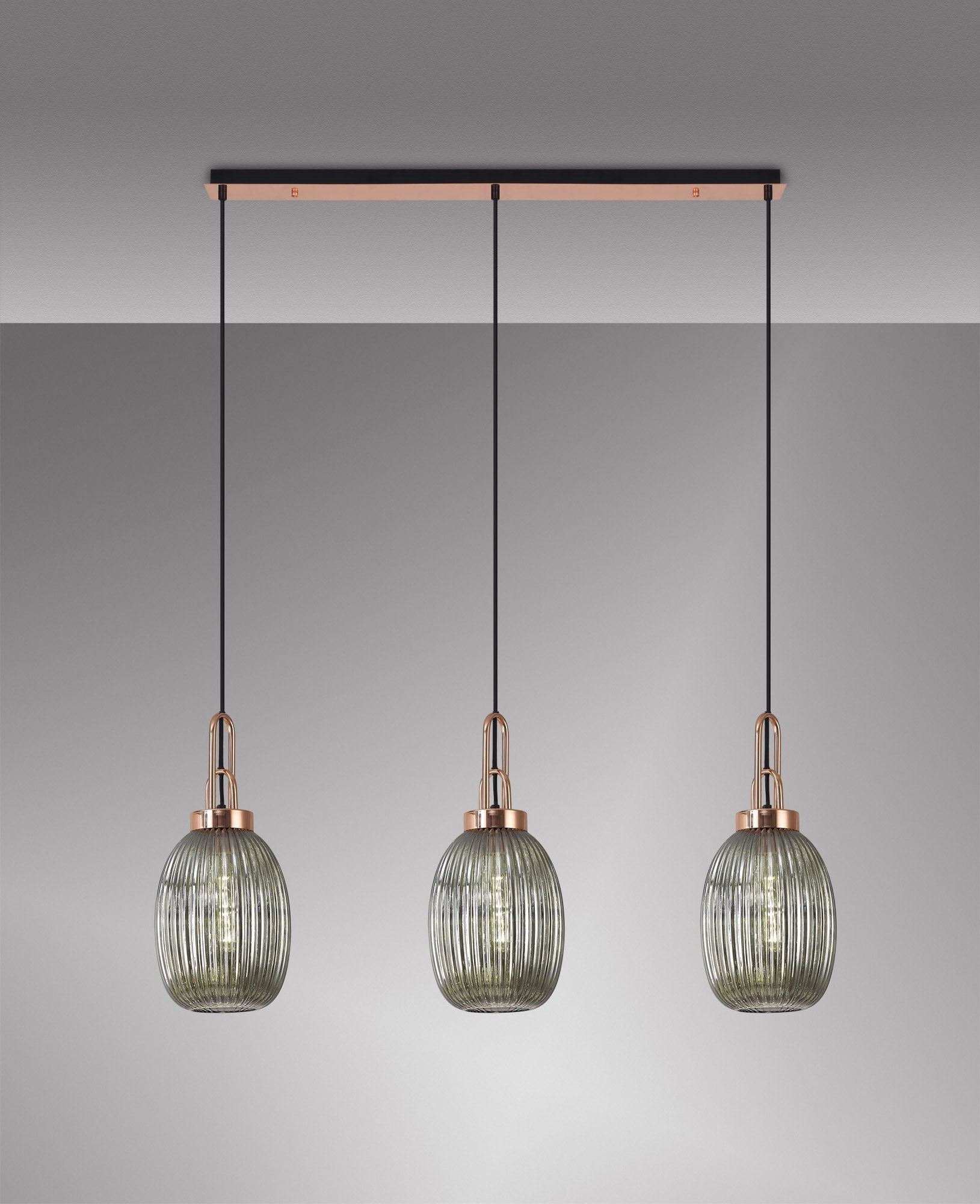 Cadiz 3L Kitchen Island Ceiling Light Fixture - E27 Socket, Copper & Matte Black Finish, Multiple Glass Shade Colors, IP20 Rated - Perfect for Dining Room, Bedroom, or Living Room Lighting