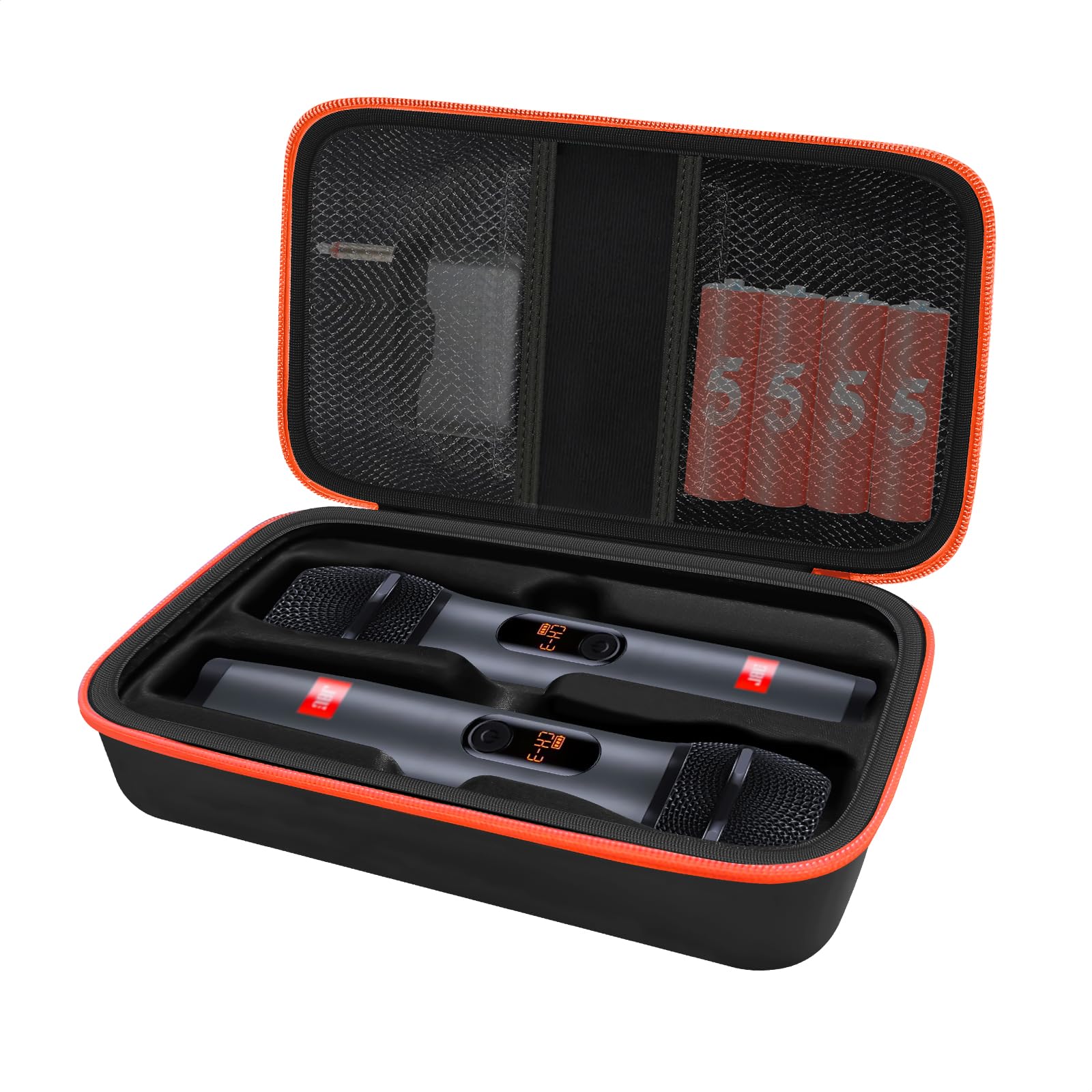 JBL Wireless Microphone Case - Portable Travel Storage Bag for Dual Handheld Mics, Receivers, Adapters & AA Batteries | Durable Black Carrying Case for Karaoke, Singing & Live Performances