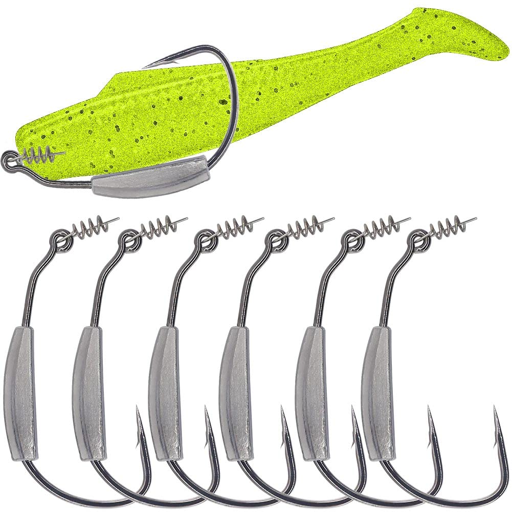 Weighted Swimbait Hooks 3/0-6/0 6 Pack for Soft Plastic Worm Fishing