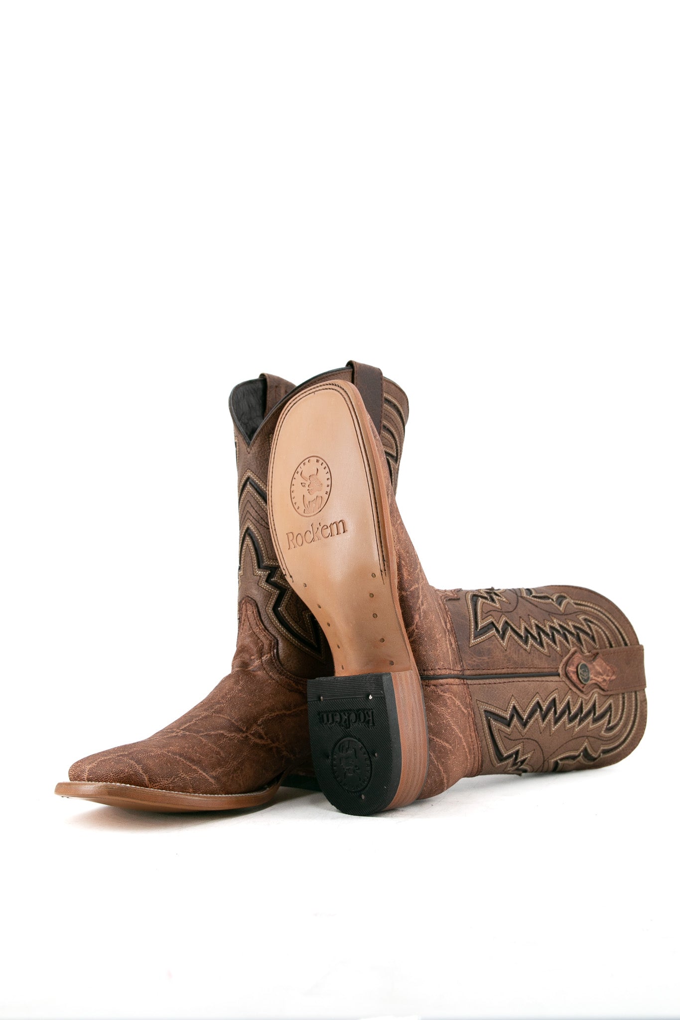 Rock'em Elephant Square Toe Cowboy Boots for Men - Western Style Leather Riding Boots with Comfortable Cushion - Perfect for Rodeo, Country Music Festivals & Outdoor Adventures