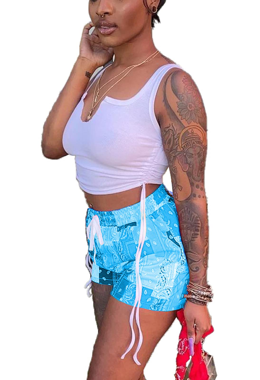 Acalyn Women's Sexy 2-Piece Short Sets - Summer Crop Top & Patchwork Shorts Outfit | Casual Beachwear, Vacation Outfits, Streetwear Fashion
