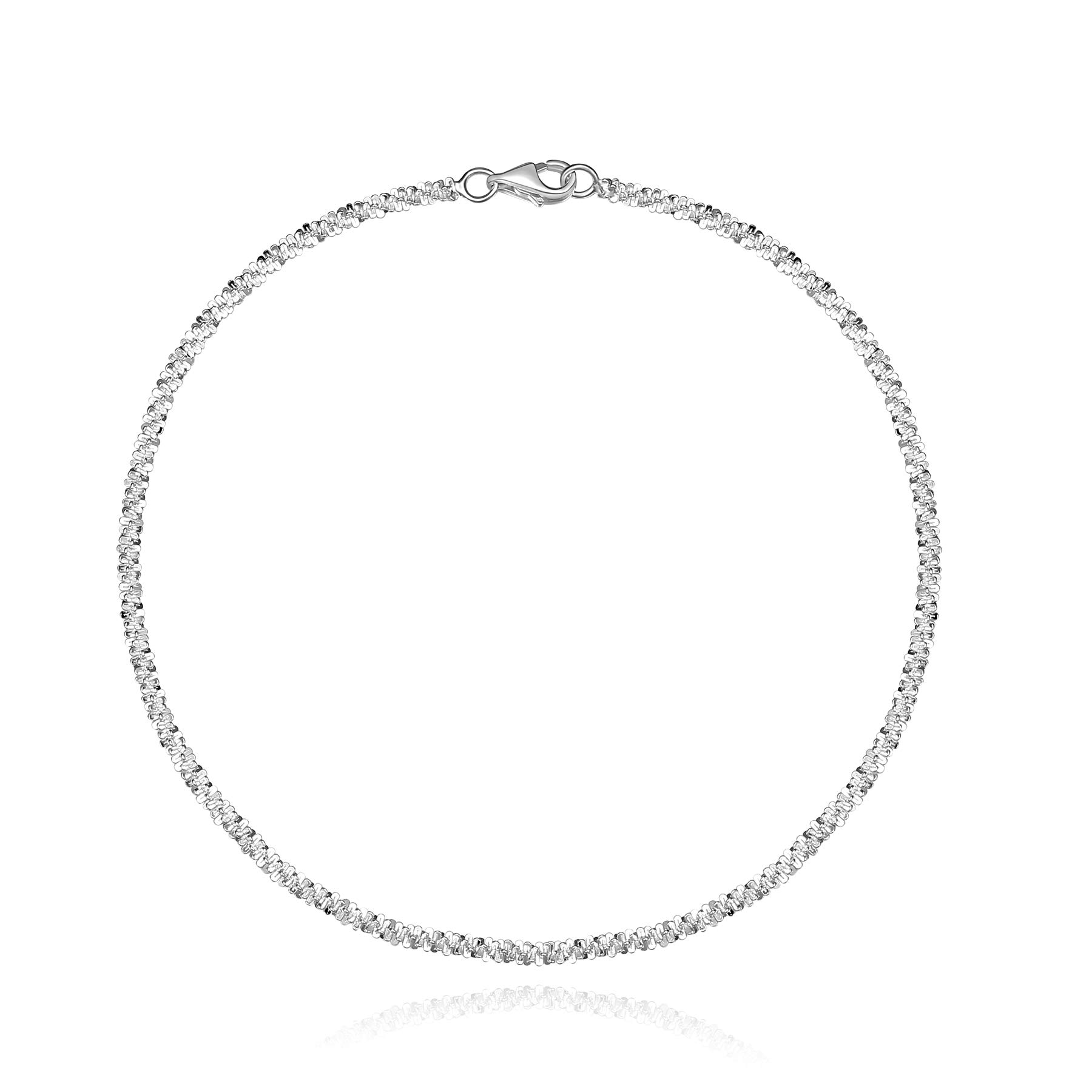 EVERU Sterling Silver Anklet Bracelet - Sparkle Rope Italian Chain 9/10/11 Inch Hypoallergenic Jewelry for Women | Perfect for Beach, Party & Everyday Wear