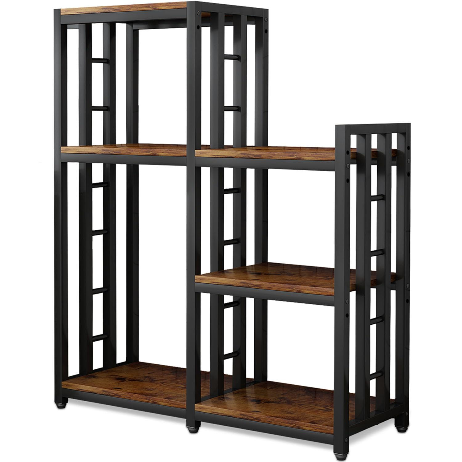 BRIGHTSHOW 6-Tier Kitchen Storage Shelf - Bakers Rack, Coffee Bar Table, Microwave & Mini Fridge Stand - Organizer for Spices, Pots, Pans (52