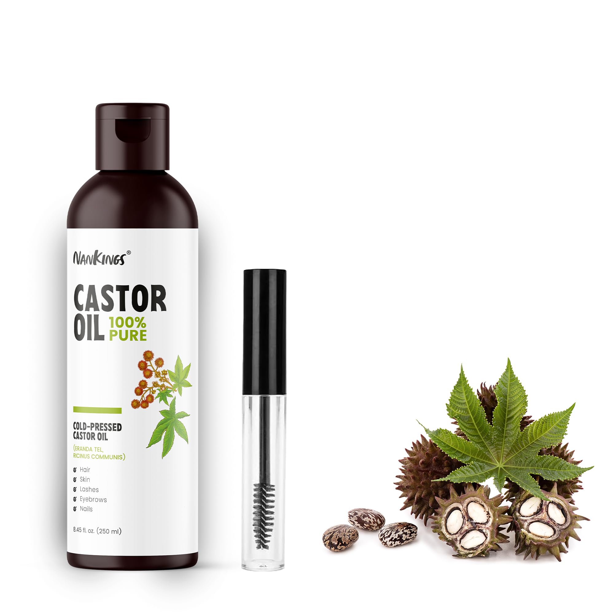 Nankings® Pure Castor Oil 250ml - Hair & Skin Care for Eyelashes & Eyebrows - Natural Growth Booster