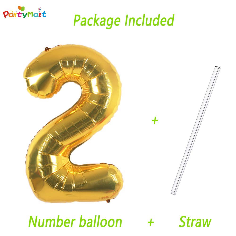 42 Inch Gold Foil Number 2 Balloon - Large Metallic Birthday Party Decorations for Anniversary, Graduation & Baby Shower Events