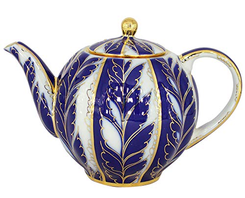 Lomonosov Porcelain Tea Set - 20 oz (600 ml) Winter Night Design Teapot with 3 Cups - Elegant Russian Tea Set for Afternoon Tea, Gifts & Home Decor