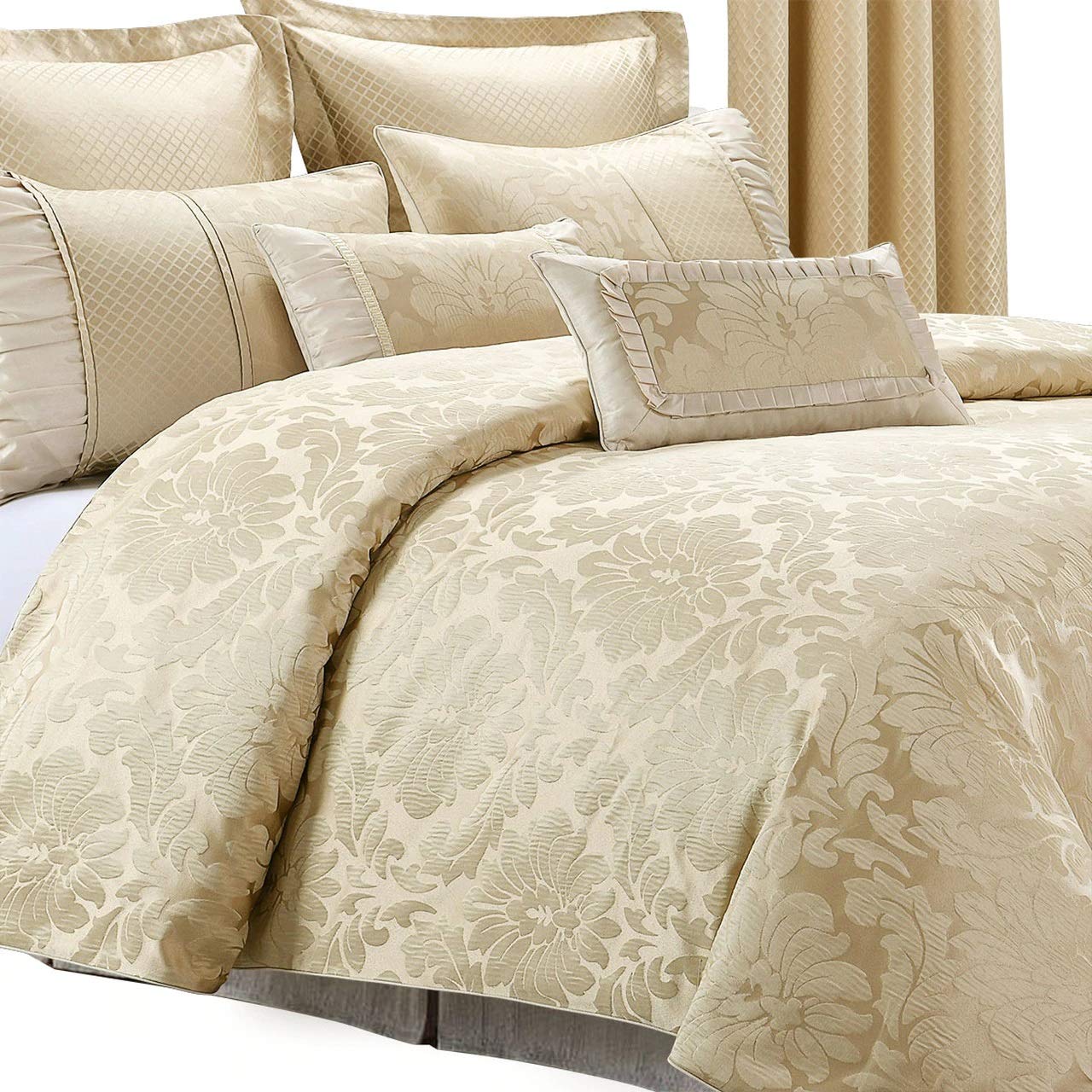 13-Piece California King Bed in a Bag Set - Beige Duvet Cover, 100% Cotton Sheets, Bed Skirt & Down Alternative Comforter | Complete Luxury Bedding for Master Bedrooms & Guest Suites