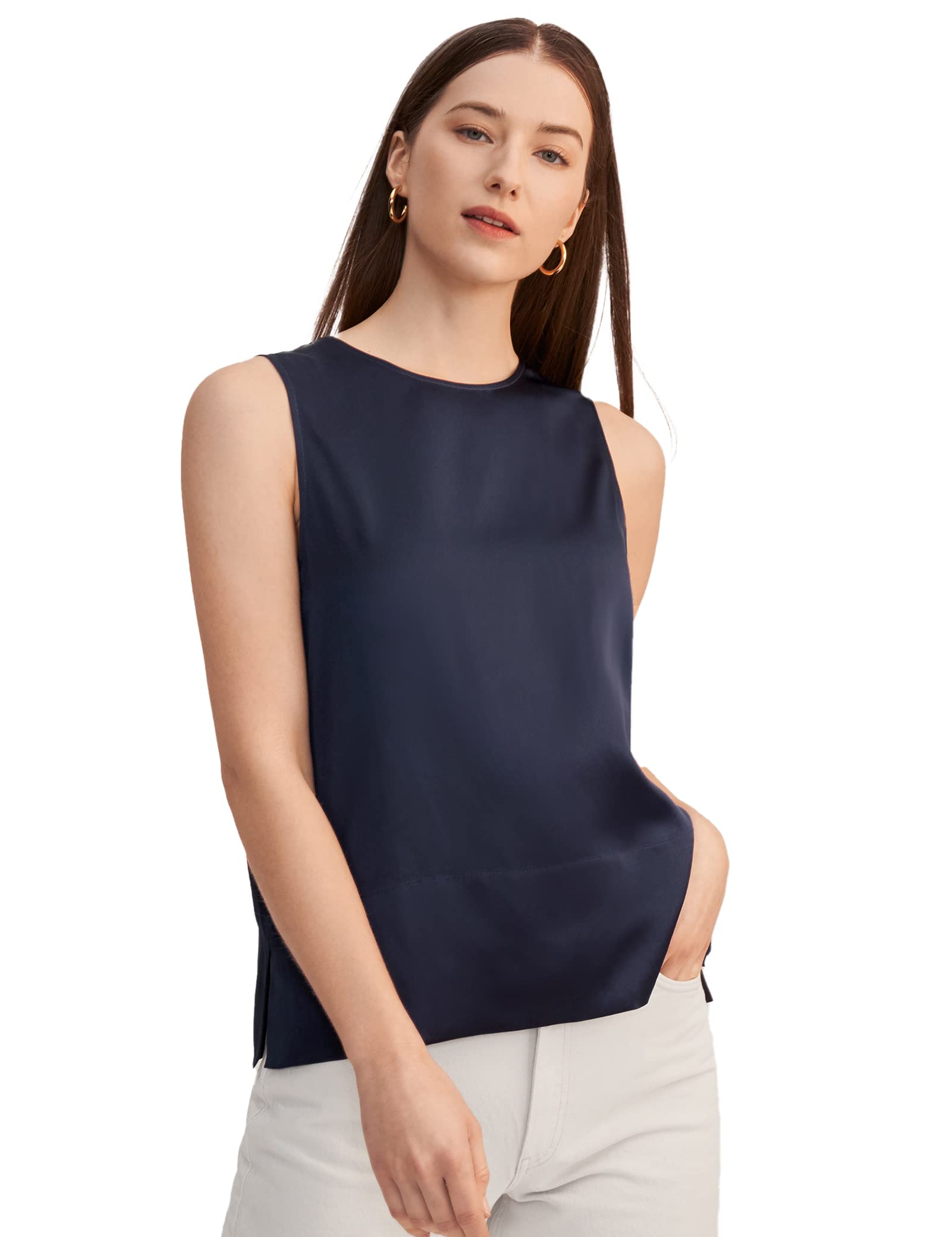 LilySilk 100% Mulberry Silk Blouse for Women - 22 Momme Sleeveless Tank Top with Slit | Elegant & Cool Summer Wear for Office, Date Night & Vacation