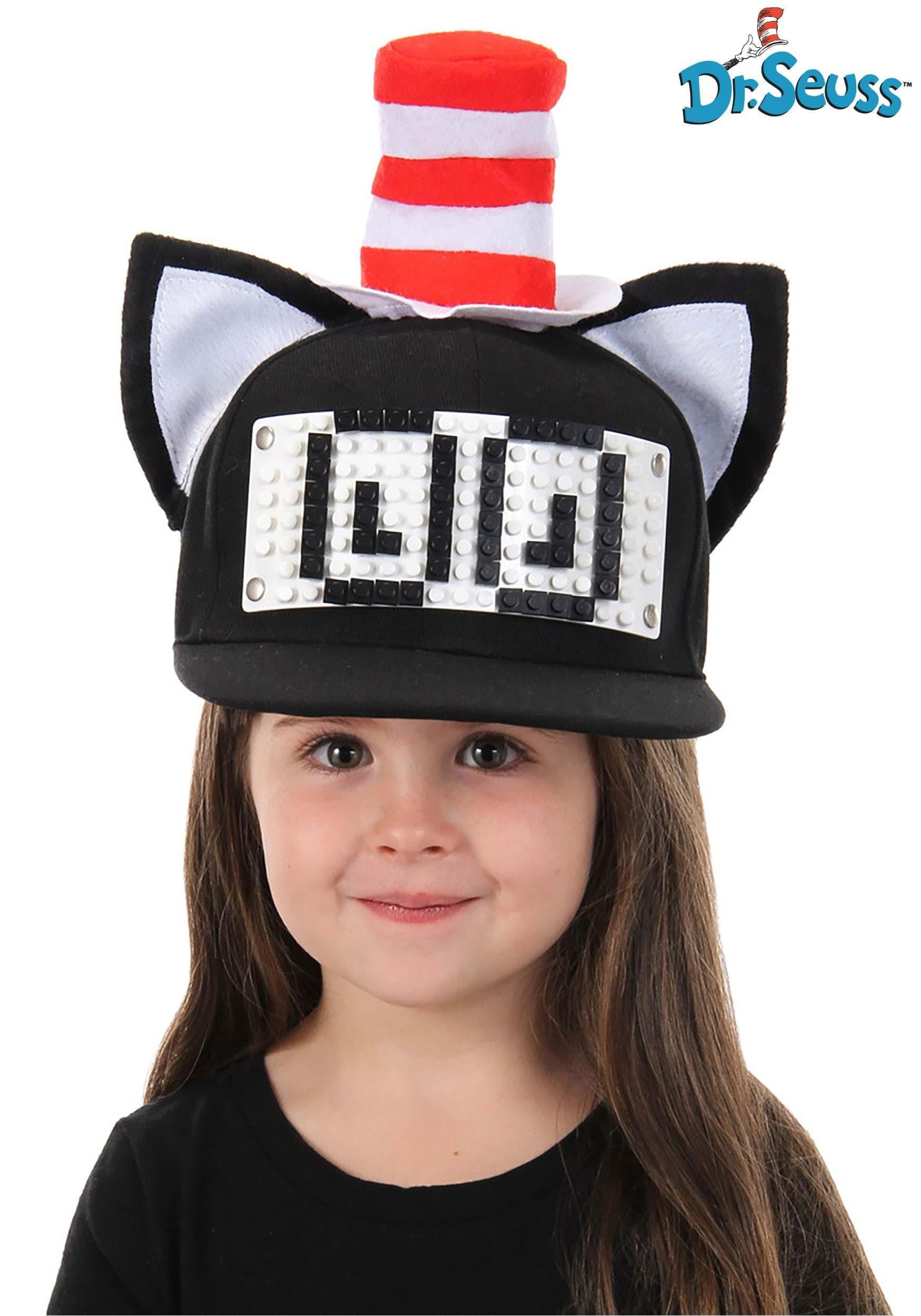 Dr. Seuss Cat in The Hat Snapback Hat - Fun Costume Building Blocks Cap in Standard Black | Perfect for Halloween, Cosplay & Themed Parties