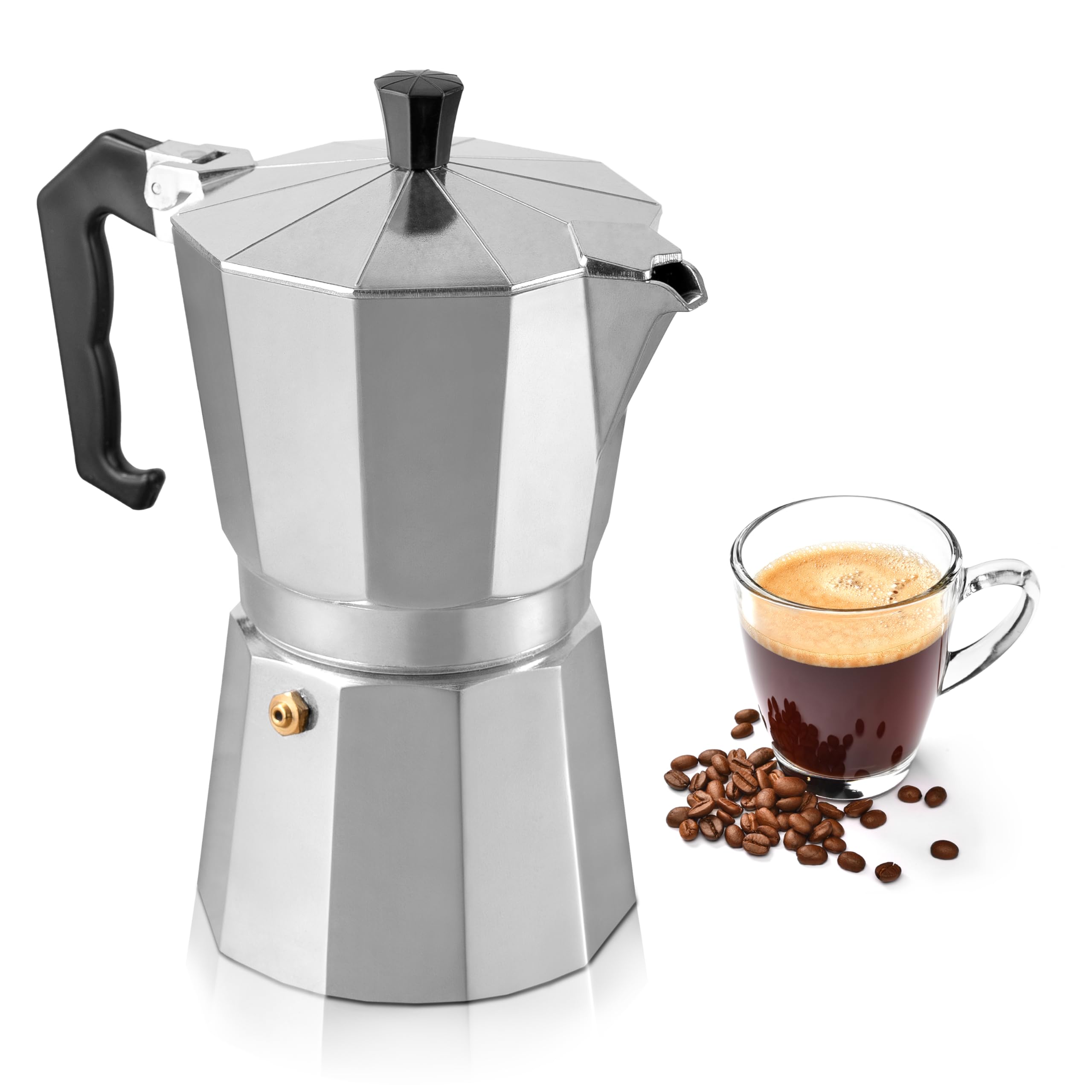 Mixpresso 6 Cup Moka Pot - Classic Italian Stovetop Espresso Maker for Gas & Electric Stoves - Perfect for Cuban Coffee, Camping & Home Brewing (10 Oz, Makes 6 Espresso Cups) - Ideal for Kitchen, Outdoor Adventures & Coffee Lovers