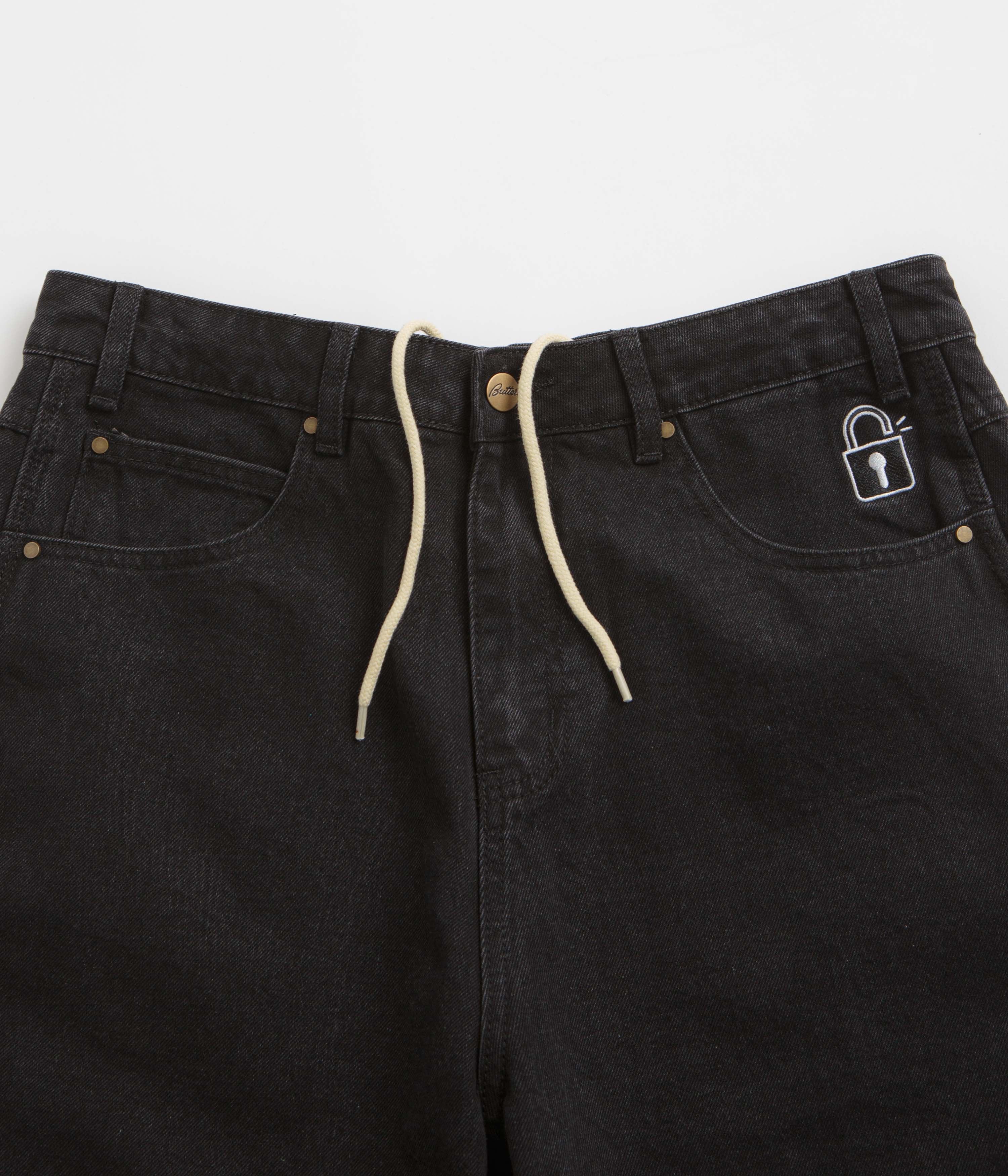 Butter Goods Lock Denim Shorts for Men - Flat Black Washed Denim Shorts | Casual Streetwear, Summer Fashion, Outdoor Activities
