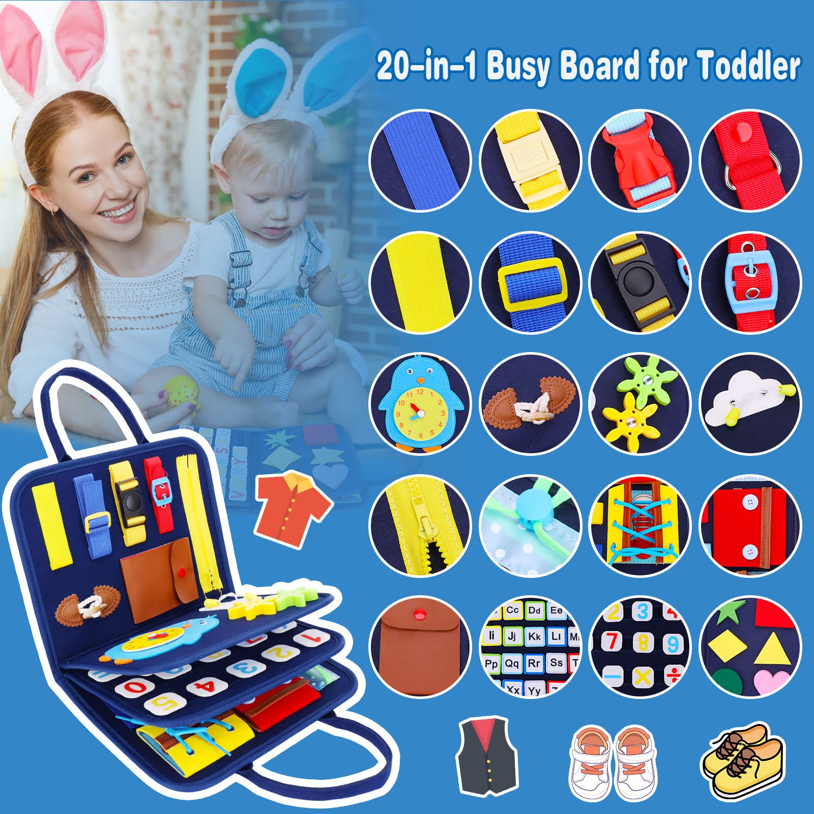 ABCDPP Montessori Busy Board - Sensory Toys for Toddlers, Fine Motor Skills Activity Board, Educational Learning Toys for Preschool Kids | Perfect for Travel, Home & Classroom Use