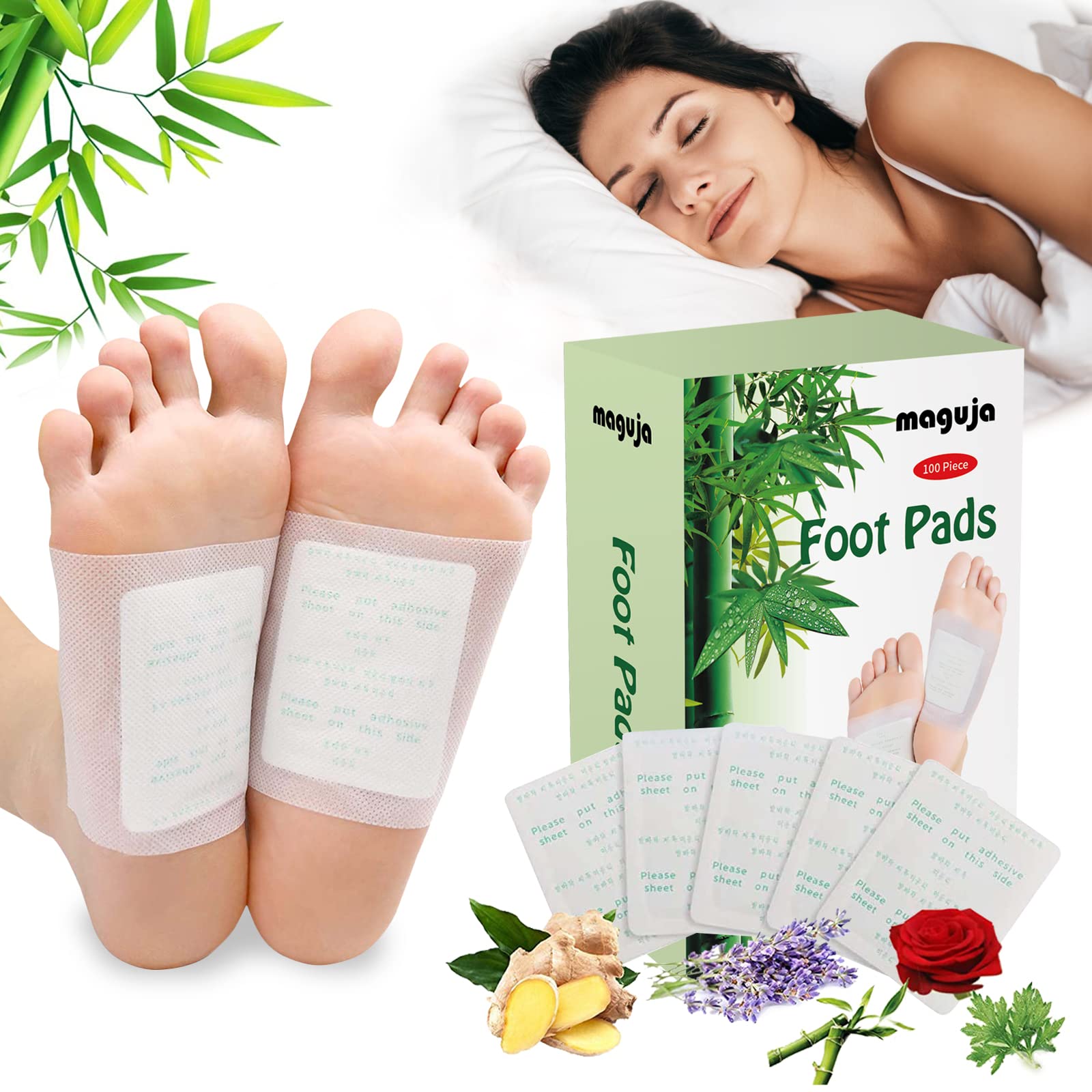 100PCS Natural Bamboo Vinegar Foot Pads - Organic Detox for Feet & Body Care - Improves Sleep & Wellness - Premium Bamboo Ingredients - Perfect for Travel, Home & Spa Relaxation - Maguja Foot Care Solution