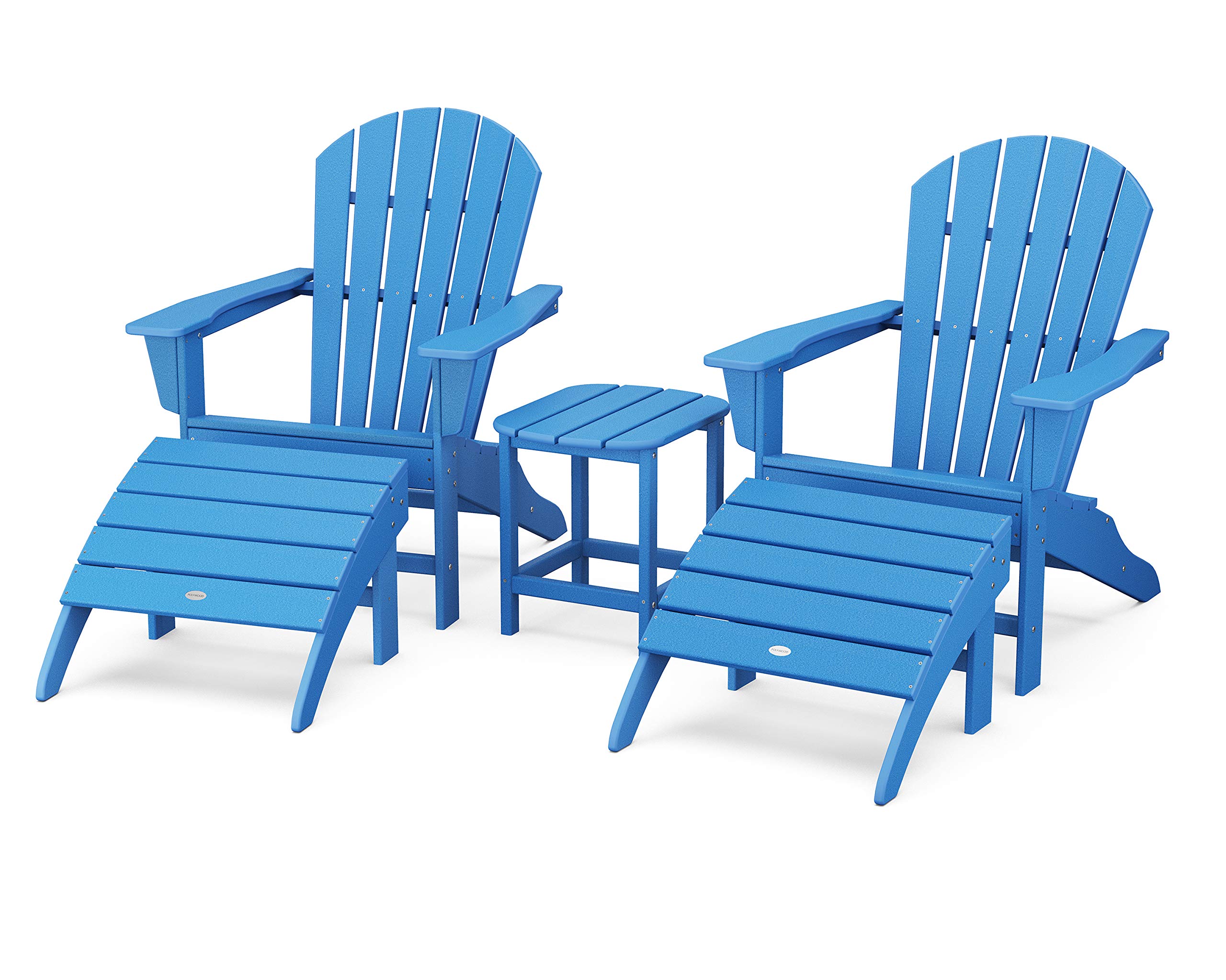 POLYWOOD South Beach 5-Piece Adirondack Chair Set with Side Table & Ottomans - Outdoor Patio Furniture for Poolside, Garden, and Backyard Relaxation