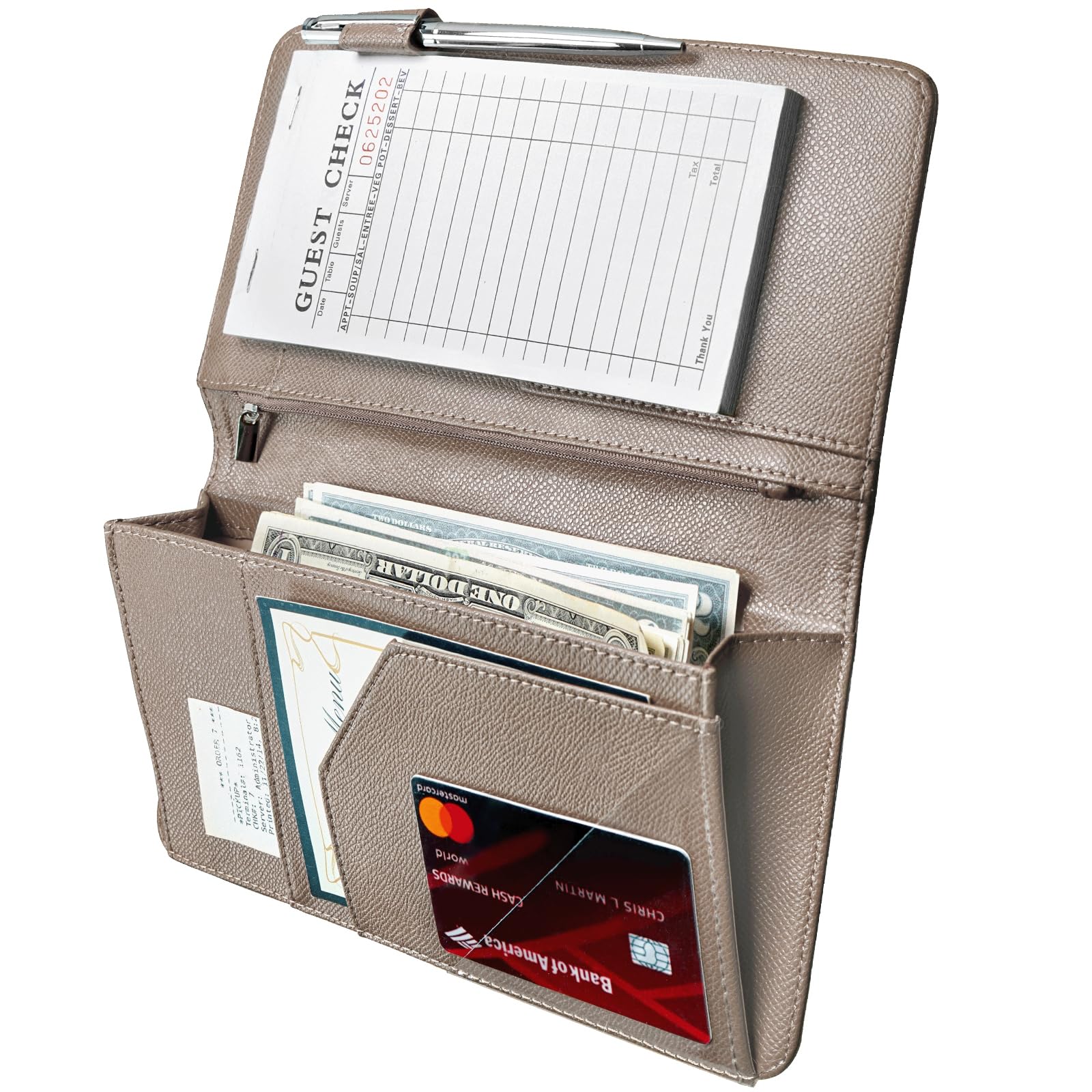 Premium Server Book with Zipper & Magnetic Pocket - Durable Waitress Check Booklet for Restaurant Staff | Guest Check Organizer, Waiter Wallet with High-Capacity Pockets | Perfect for Busy Servers, Hosts & Bartenders - Ideal for Fine Dining, Cafes & Hospitality Work (Stone Design)