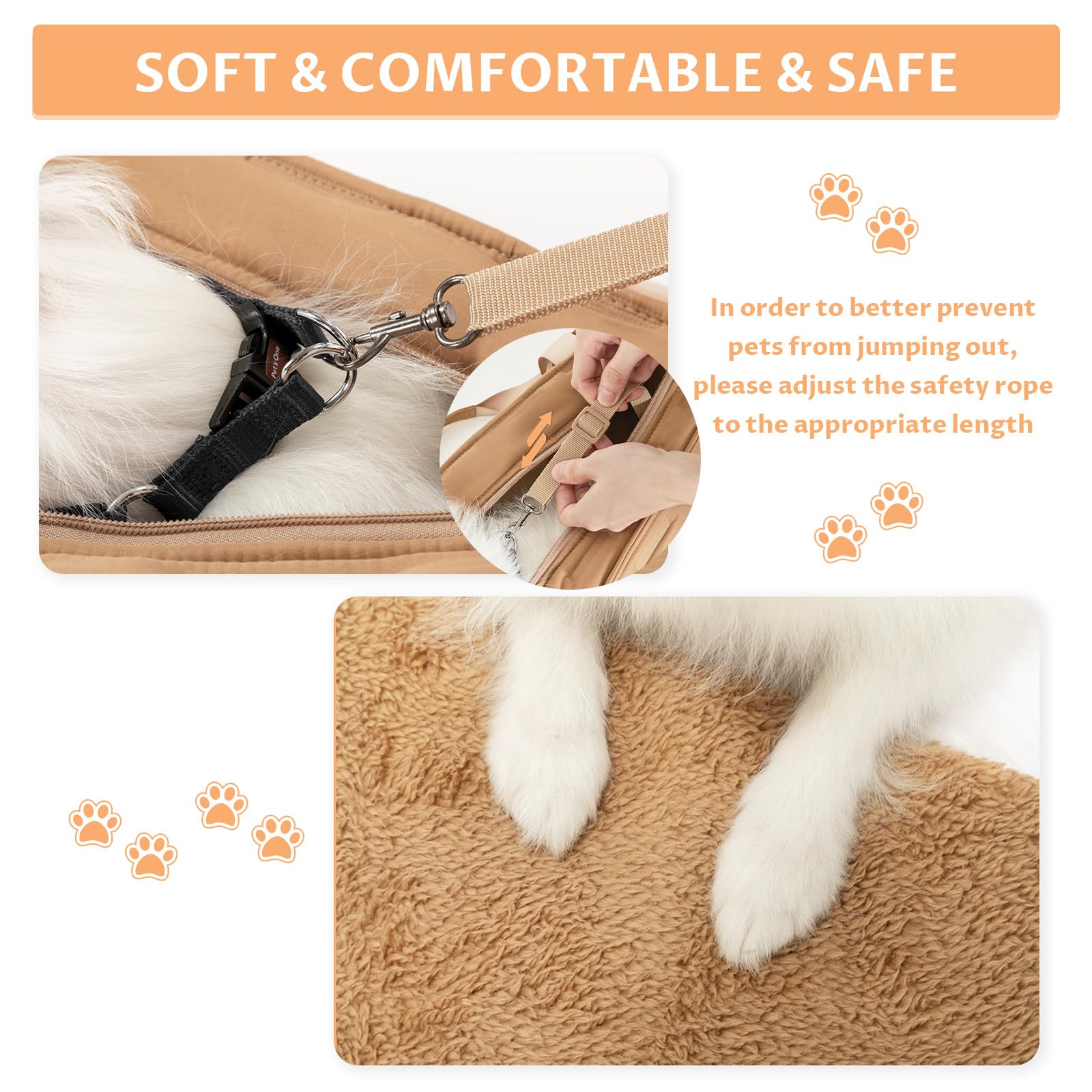 Petsfit Small Dog Carrier Purse - Portable Pet Tote for Cats & Small Dogs with Adjustable Safety Leash, Pockets, Waterproof TPU Bottom & Poop Dispenser - Perfect for Travel, Shopping & Vet Visits (Khaki)
