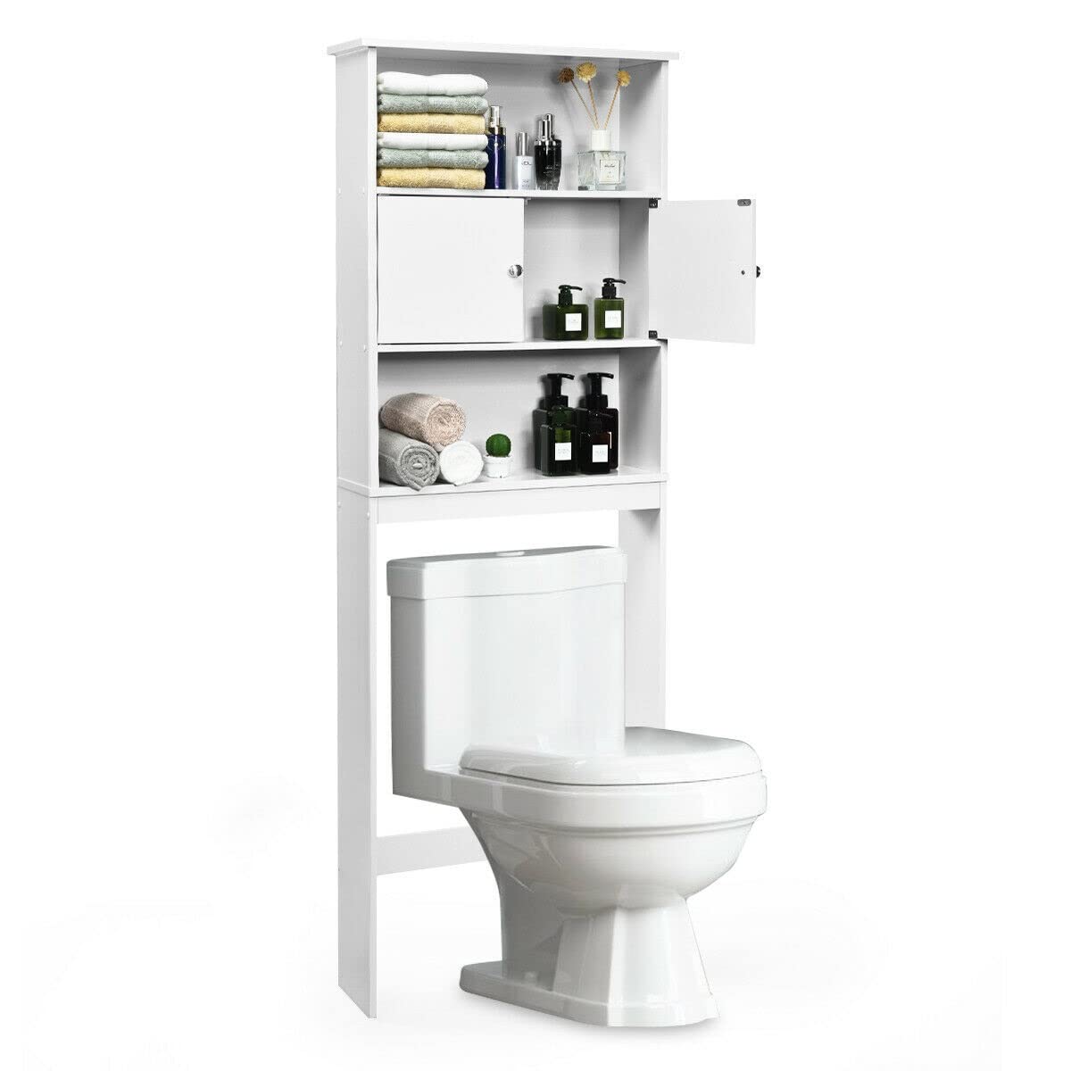 Guog Over-The-Toilet Bathroom Storage Shelf - Wooden Organizer Rack with Cabinet Space Saver | Perfect for Small Bathrooms, Apartment Storage & Bathroom Organization