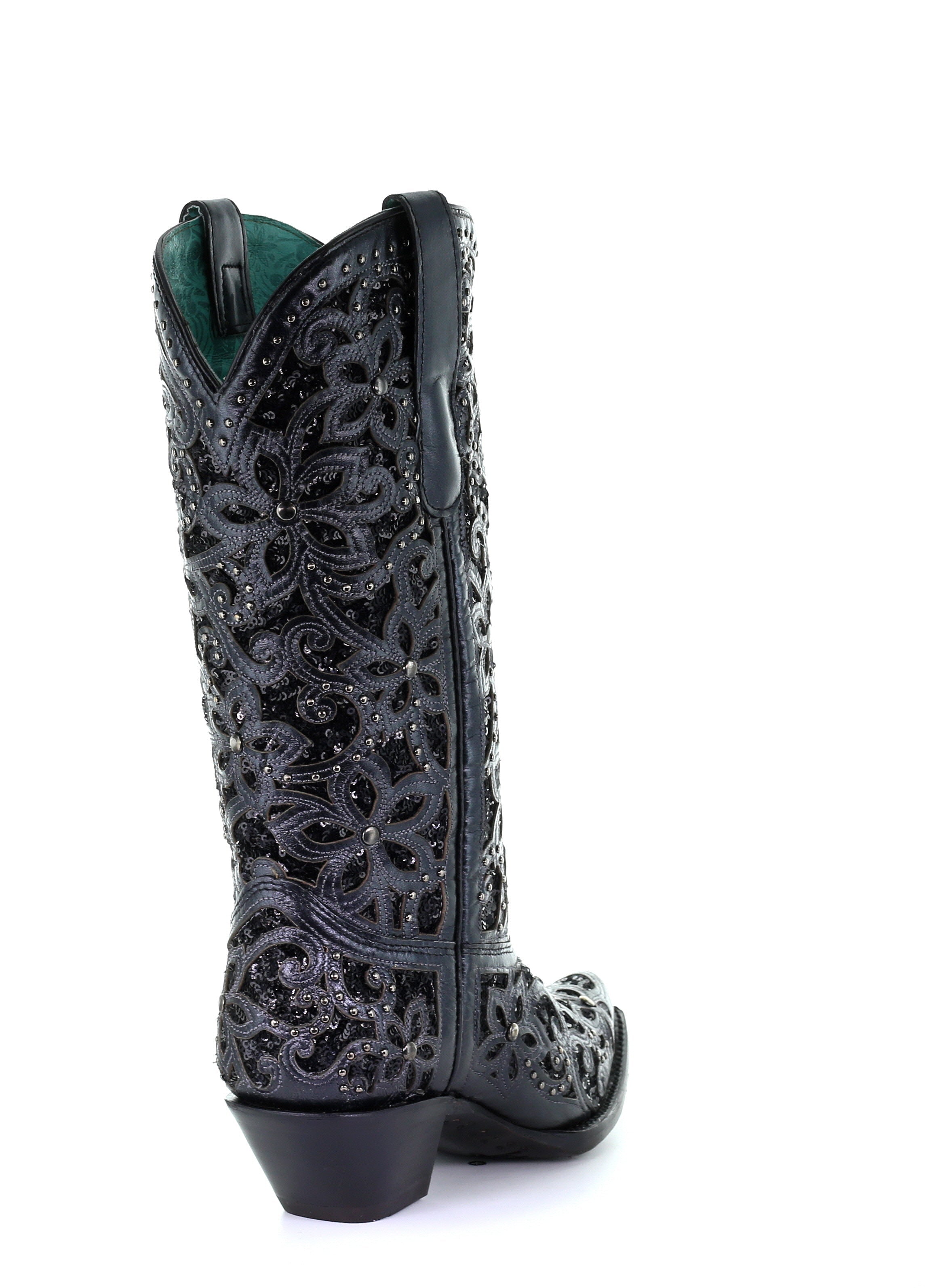 **A3752 Women's Black Western Cowgirl Leather Boots - Stylish & Comfortable for Rodeo, Country Dance & Everyday Wear**