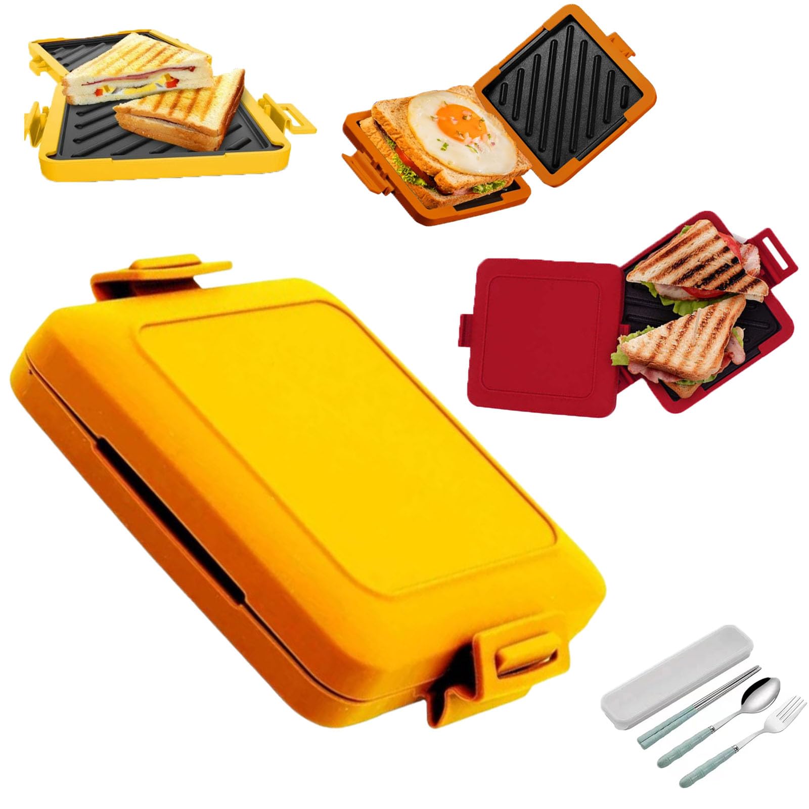 Microwave Toastie Maker - Adjustable Silicone Straps for Perfect Grilled Sandwiches | No Electricity Needed | Quick & Easy Breakfast, Lunch & Snack Solution for Home, Office or Dorm (Yellow)