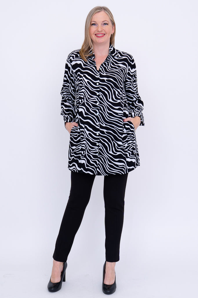 Amed Blouse - Floral Print Women's Top with BW Waves Design | Perfect for Casual Wear, Office Outfits & Summer Fashion