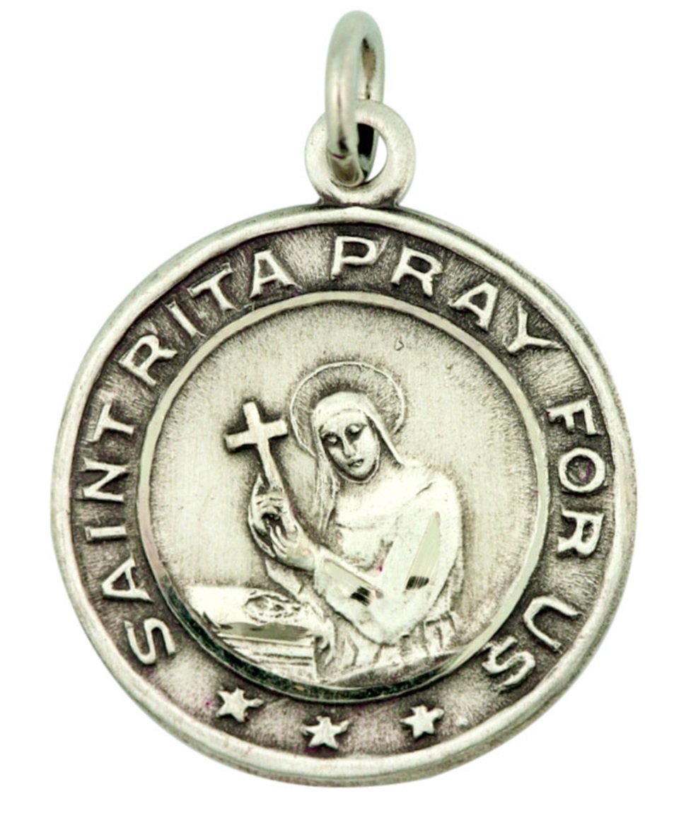 St. Rita Sterling Silver Baseball Medal Pendant - 15/16 Inch Religious Jewelry for Athletes - Perfect for Sports Protection & Catholic Gifts