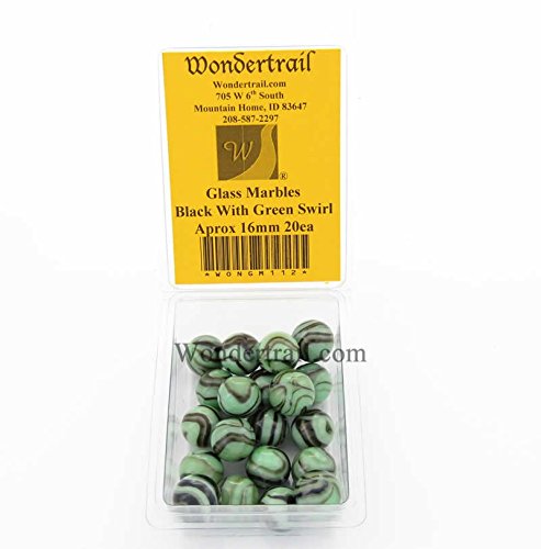 20-Pack Black with Green Swirl 16mm Glass Marbles for Home Decor, Vase Fillers & DIY Crafts - WONGM112