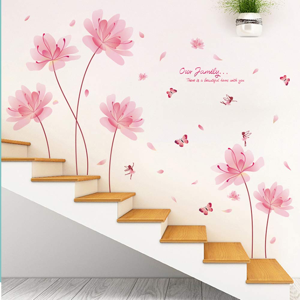Floral Butterfly Wall Decals - Peel and Stick Pink Flower & Butterflies Wall Stickers for Girls Bedroom, Nursery Room Decor, Home Wall Art - Perfect for Kids Room Decor, Baby Shower Gifts & DIY Home Decoration
