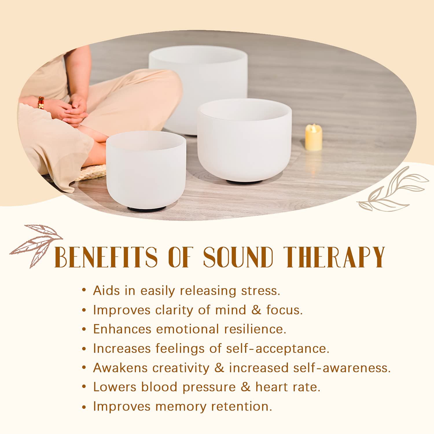 432Hz Sound Healing Crystal Singing Bowls Set of 3 (8'', 10'', 12'') - Frosted Chakra Quartz Sound Bowl Kit with Carry Bags for Meditation, Yoga & Energy Healing
