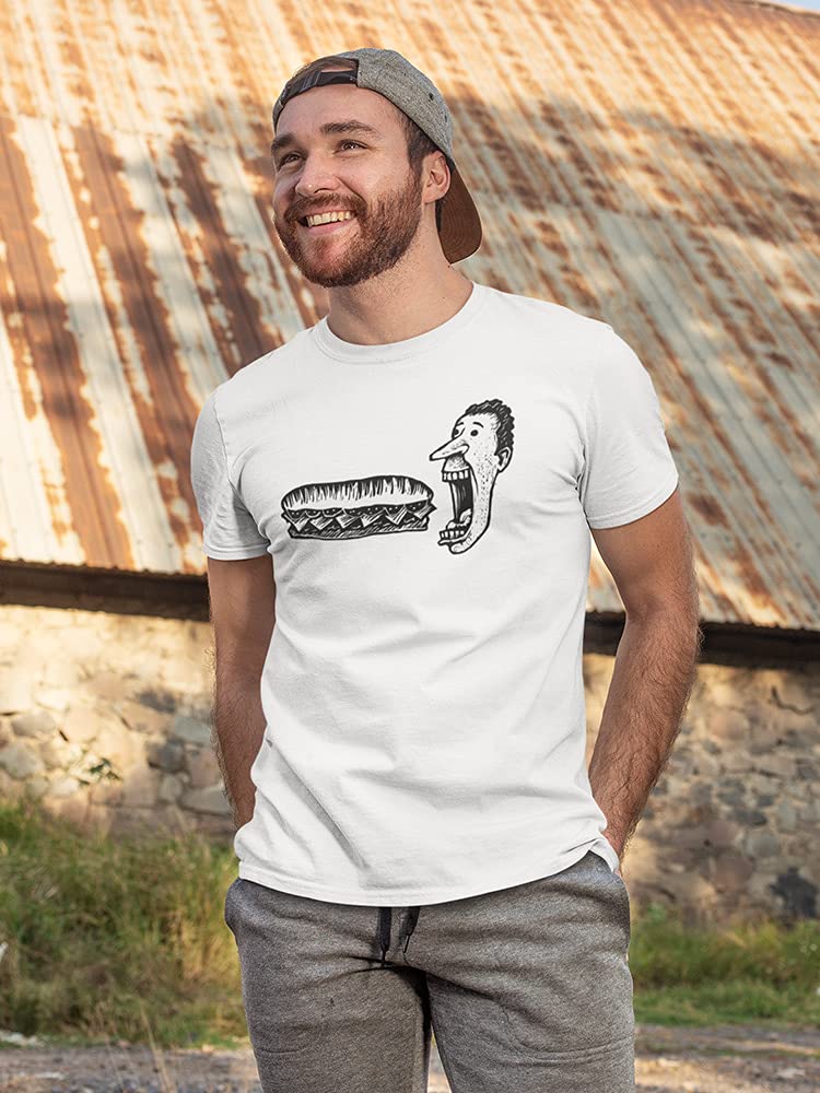 Men's Sketch of Man Eating Sandwich Graphic T-Shirt - Casual Funny Art Tee for Everyday Wear, Street Style & Gifts