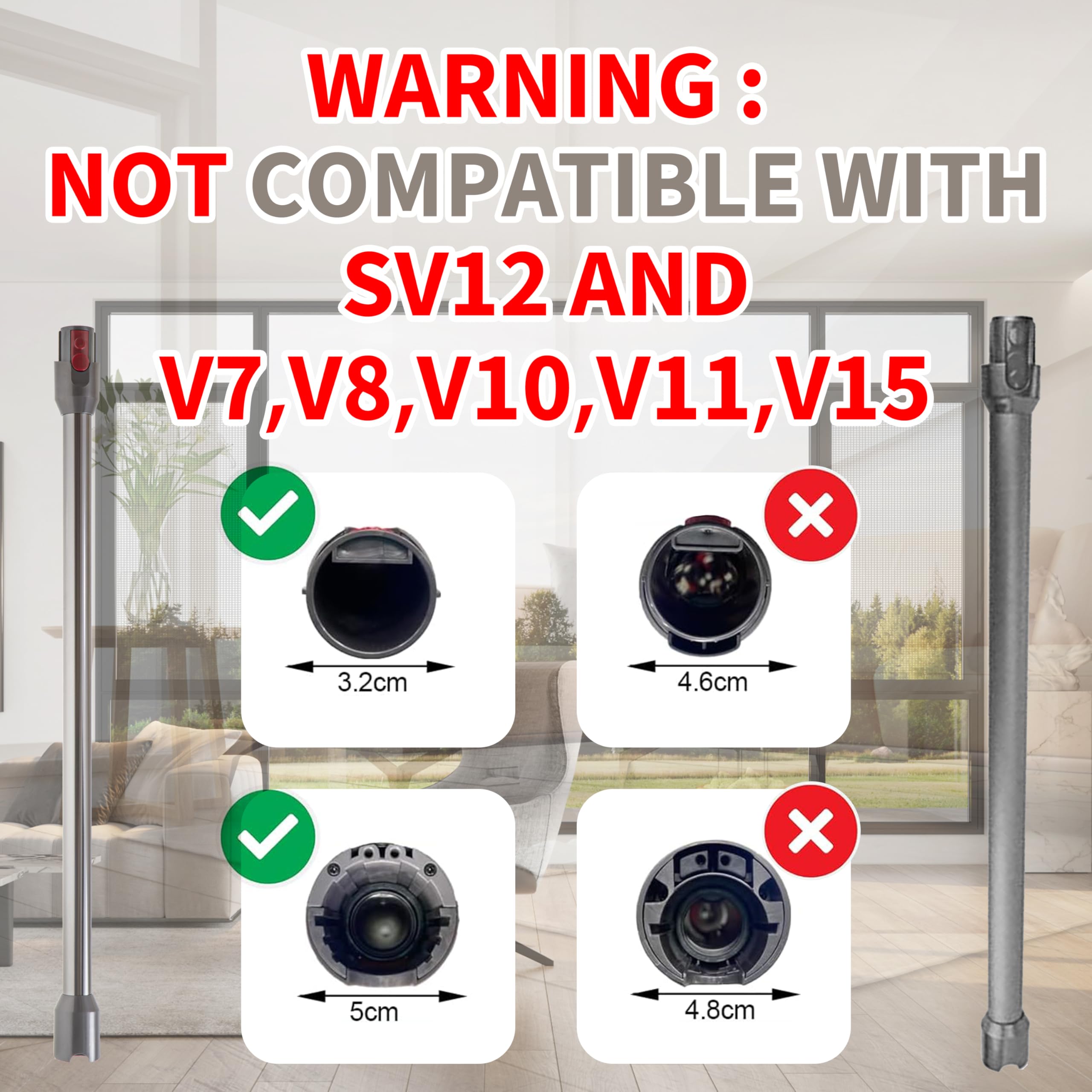 Unikstone Replacement Wand for Dyson V12 Detect Slim/V10 Digital Slim Cordless Vacuum - Quick Release Extension Hose (Black) | Perfect for Hard Floors, Carpets & Tight Spaces Cleaning
