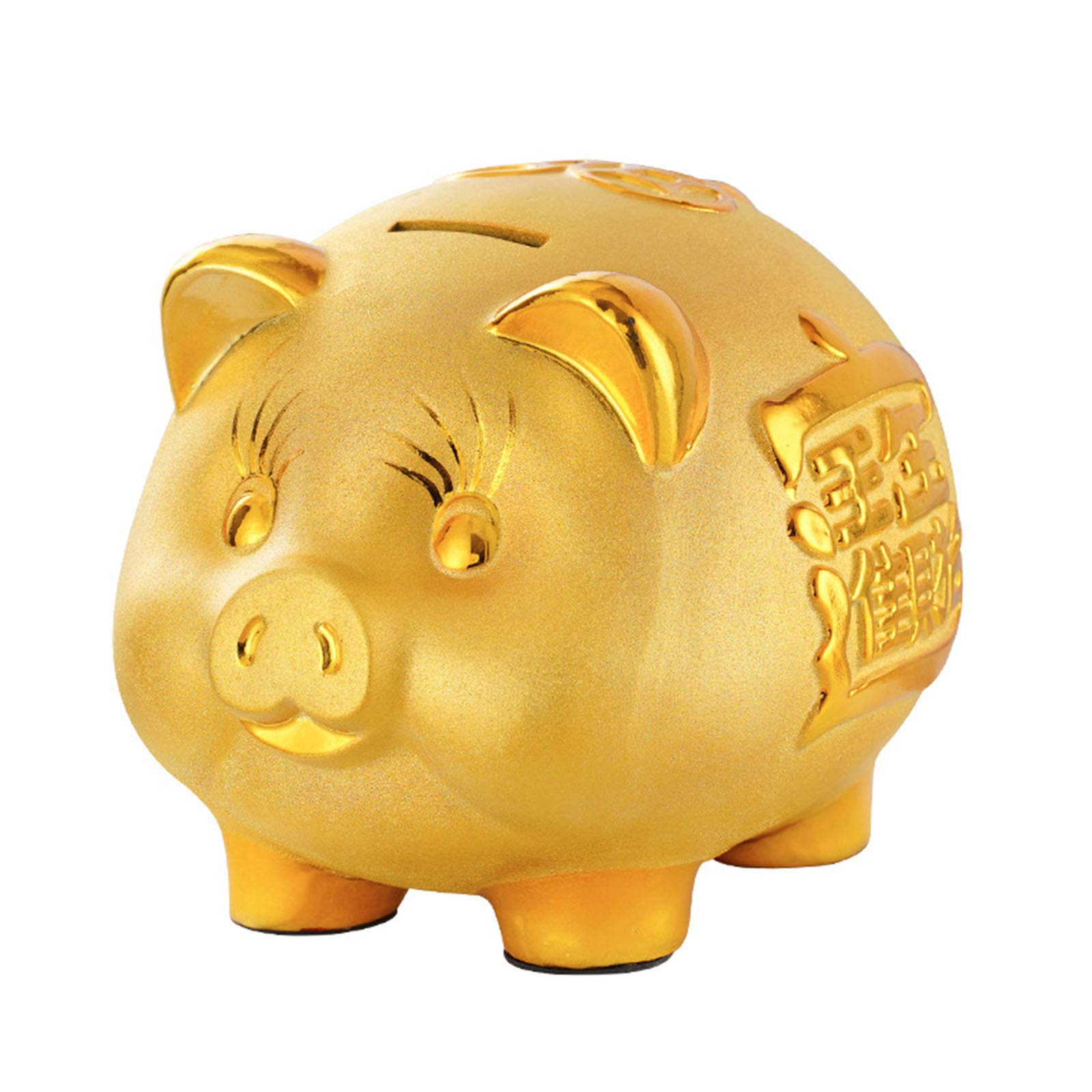 Golden Ceramic Piggy Bank - XL Money Saving Coin Jar for Wealth & Success | Home Decor, Holiday & Birthday Gift Idea | Perfect for Kids' Savings, Office Desk Decor, and Financial Goal Tracking
