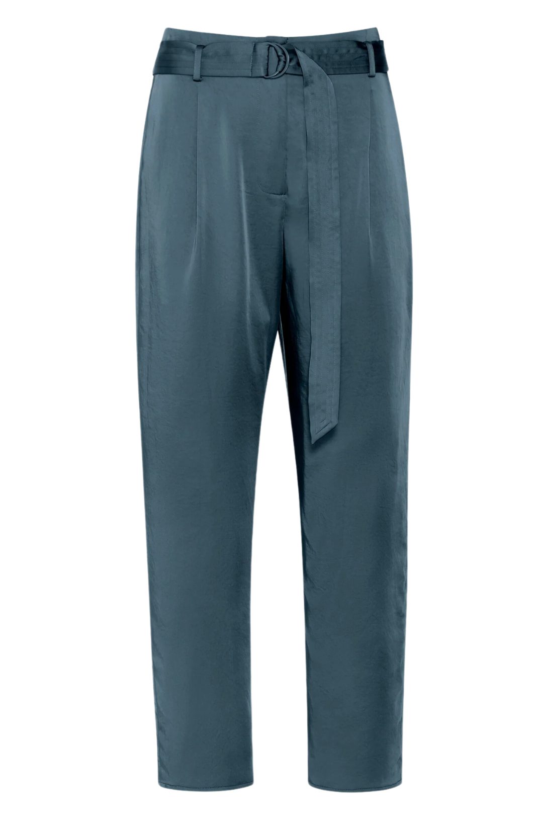 Women's High Waist Satin Belted Cropped Pants - Marine Blue | Elegant Office Wear & Evening Outfits