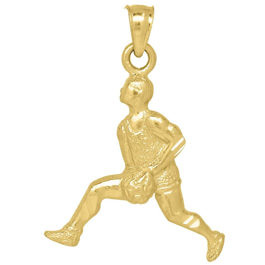 10K Yellow Gold Textured Soccer Player Charm Pendant Necklace for Men - 25.6x19mm Wide Sports Jewelry - Perfect Gift for Soccer Fans & Athletes - Ideal for Game Days, Birthdays & Special Occasions