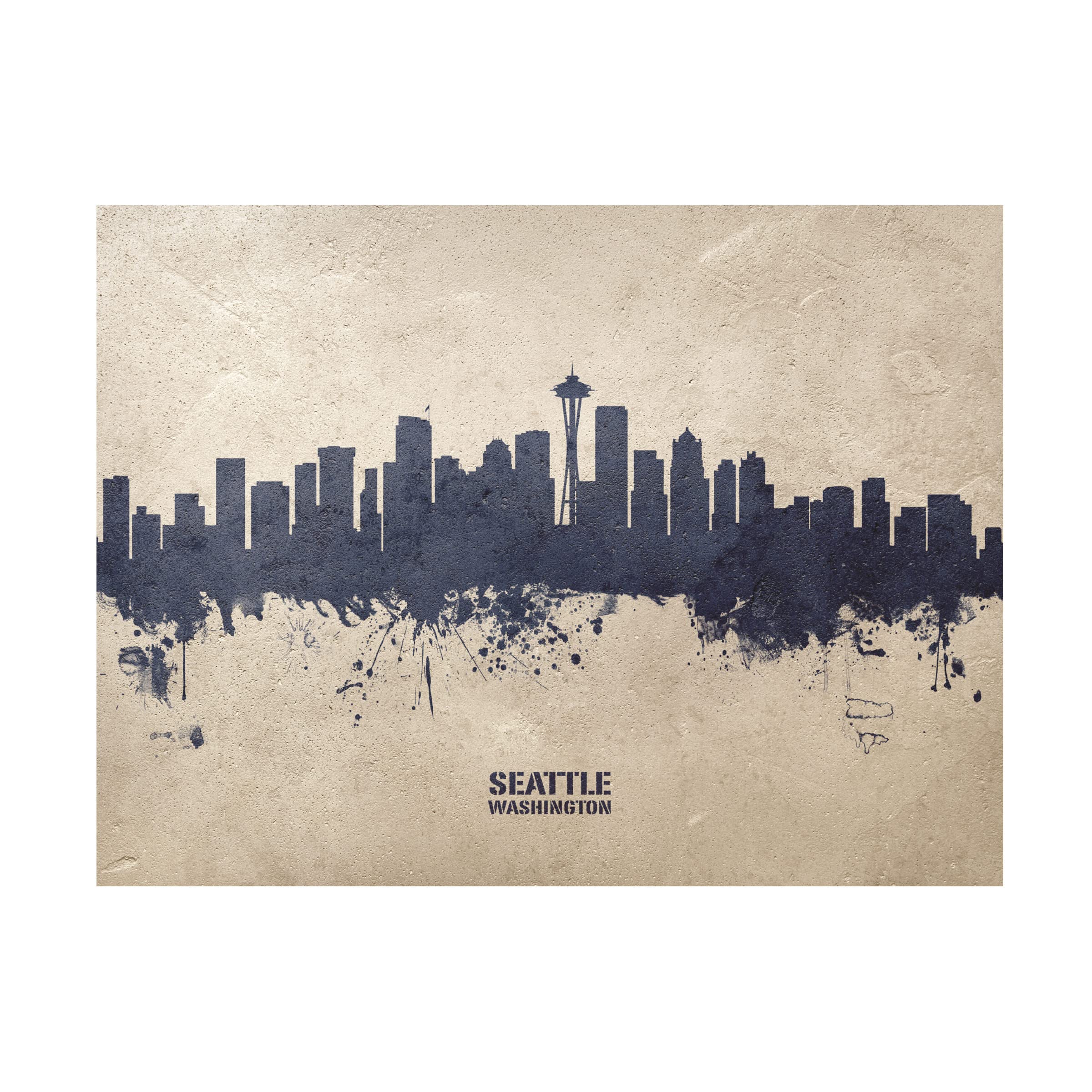 Michael Tompsett Seattle Washington Skyline Concrete Canvas Art Print - Modern Cityscape Wall Decor for Living Room, Office & Bedroom