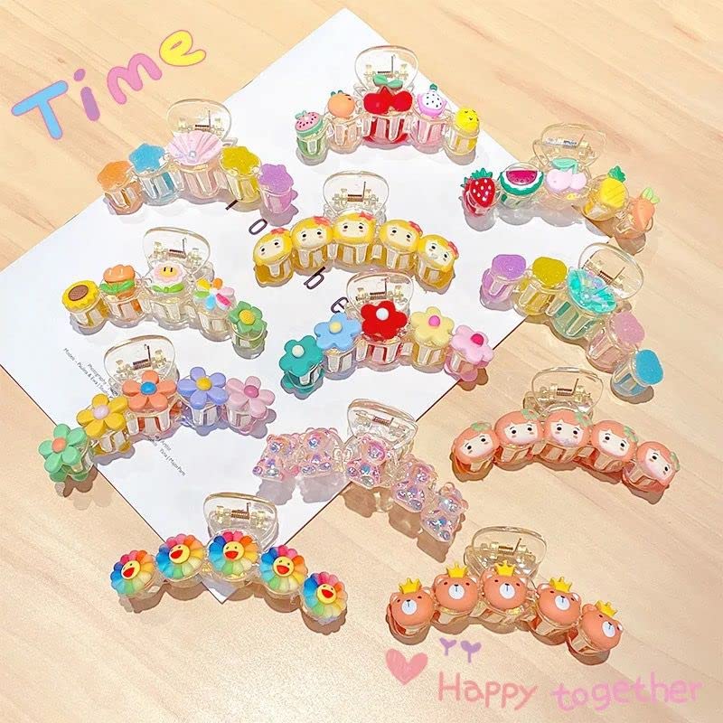 Cute Acrylic Cartoon Hair Clips for Girls - 3 Pack Hair Accessories for Ponytails, Buns & Braids - Fun Kids Hair Claws for School, Parties & Everyday Wear