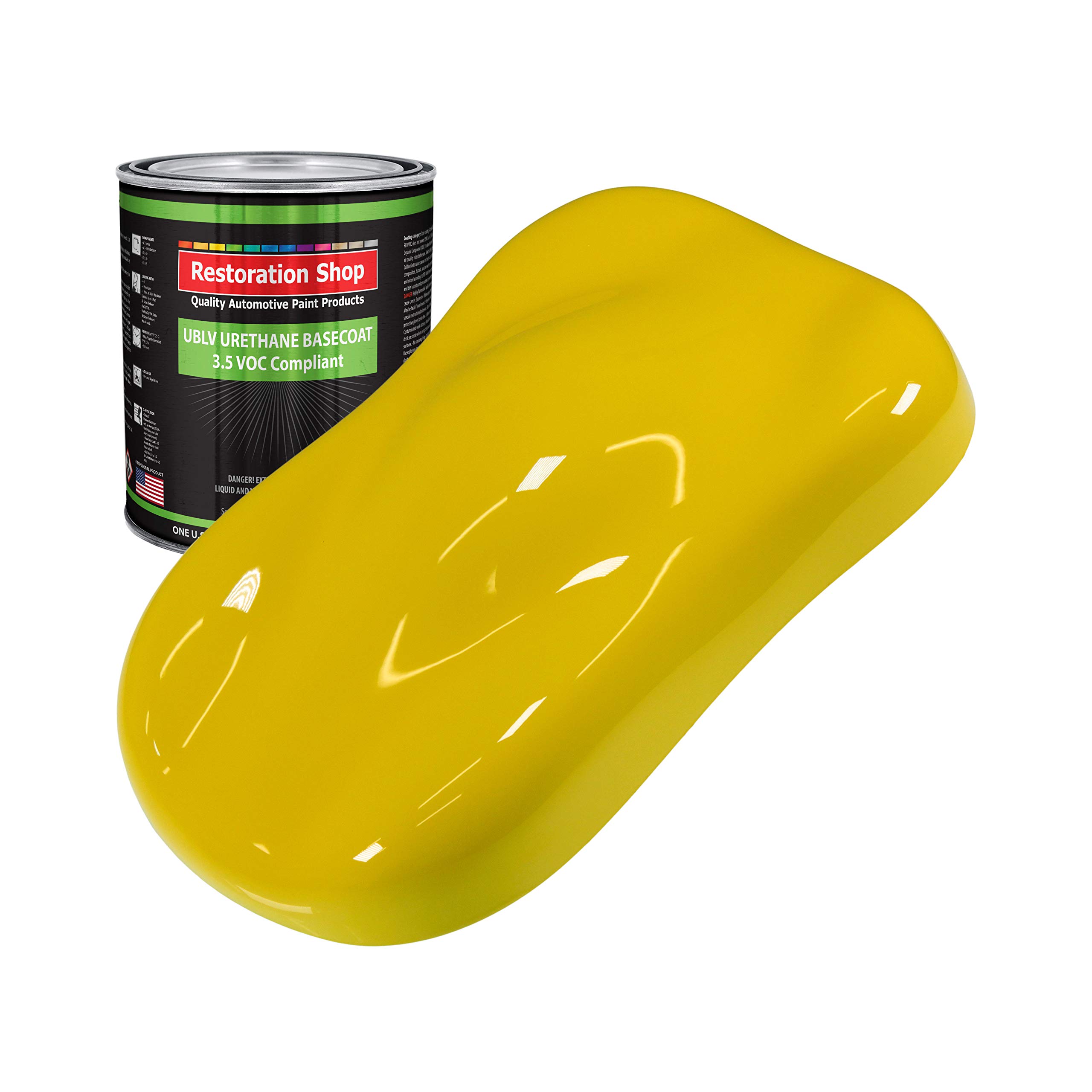 Restoration Shop Electric Yellow Low VOC Urethane Basecoat Auto Paint - Professional High Gloss Quart Automotive Coating for Cars & Trucks - Perfect for DIY Auto Restoration & Professional Refinishing Projects