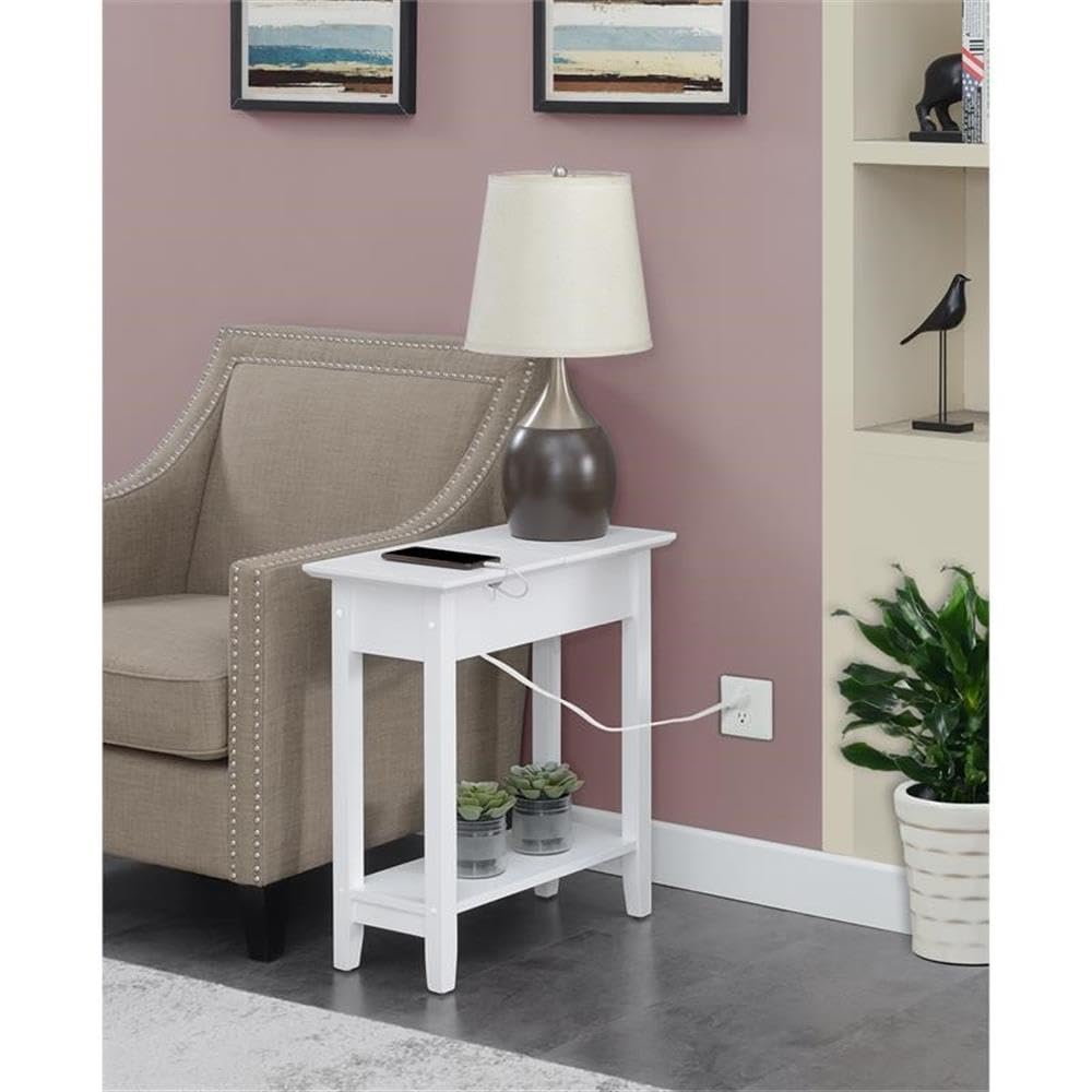 Premium White Wood Finish End Table with Built-in USB Charging Station - Set of 2 Nightstands for Living Room, Bedroom, or Office