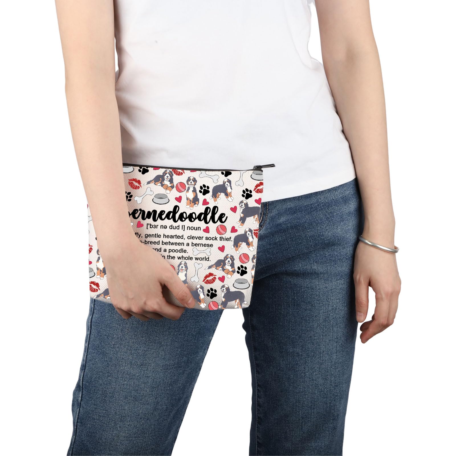 PWHAOO Bernese Mountain Dog Lover Gift - Bernedoodle Definition Makeup Bag for Dog Moms | Travel Cosmetic Pouch for Bernese Mountain Dog Owners | Perfect for Dog Shows, Grooming & Travel Accessories