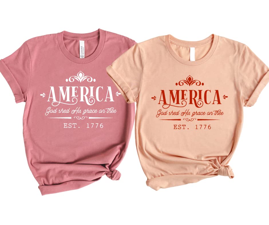 USA Patriotic Women's Plus Size 4th of July T-Shirts - God Bless America Christian Tee for Independence Day Celebrations & Summer BBQ Outfits